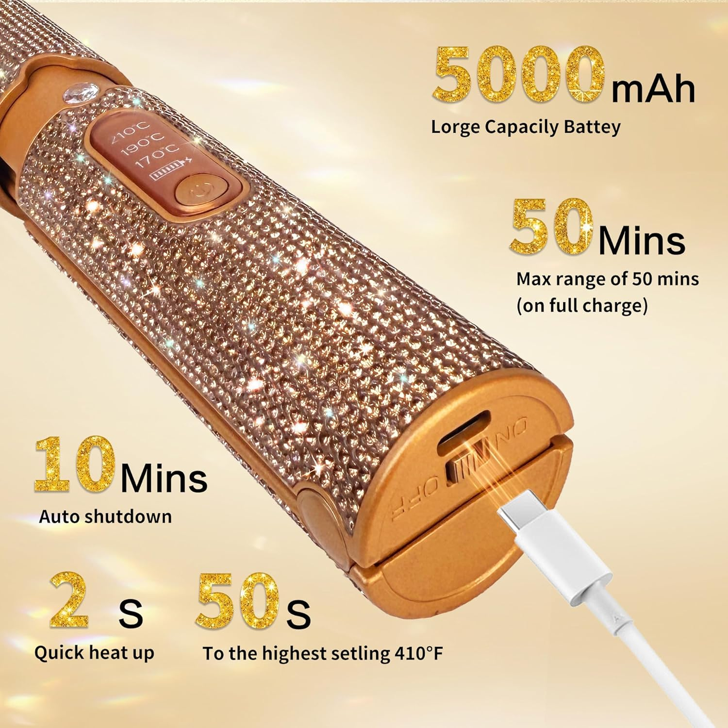 Cordless Hair Straightener, Portable Straightener 2 in 1 for Hair Straightening and Curling, Fast Heating Cordless Flat Iron, 5000Mah Hair Straightener Travel,210&deg;C/410&deg;F within Seconds (Libre) image number 2