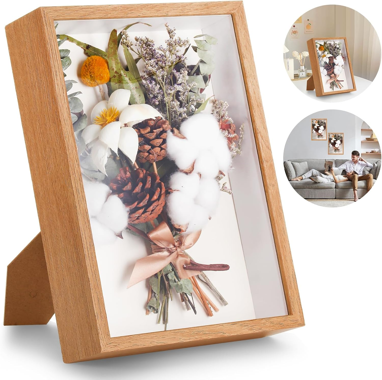 Box Frame, Flower Frame, 3D Picture Frame, Box Picture Frame for Dried Flowers, Crafts, Photos, Money, and Stamps. Great as a Gift for Friends or as Room Decor (Burlywood) image number 2