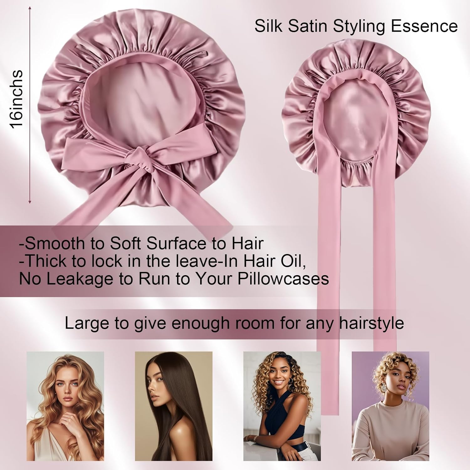 Silky Satin Bonnet for Sleeping,Single Layer Silk Satin Hair Bonnet Women with Tie Band (Bean Paste) image number 4