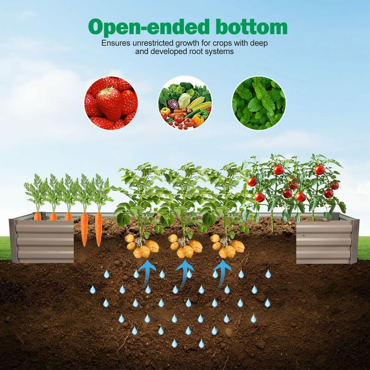 Raised Garden Bed Indoor Outdoor Planter Box Flower Herb Vegetable Green Fruit Holder Container for Yard Balcony Window Patio Steel 240X60X30Cm image number 2