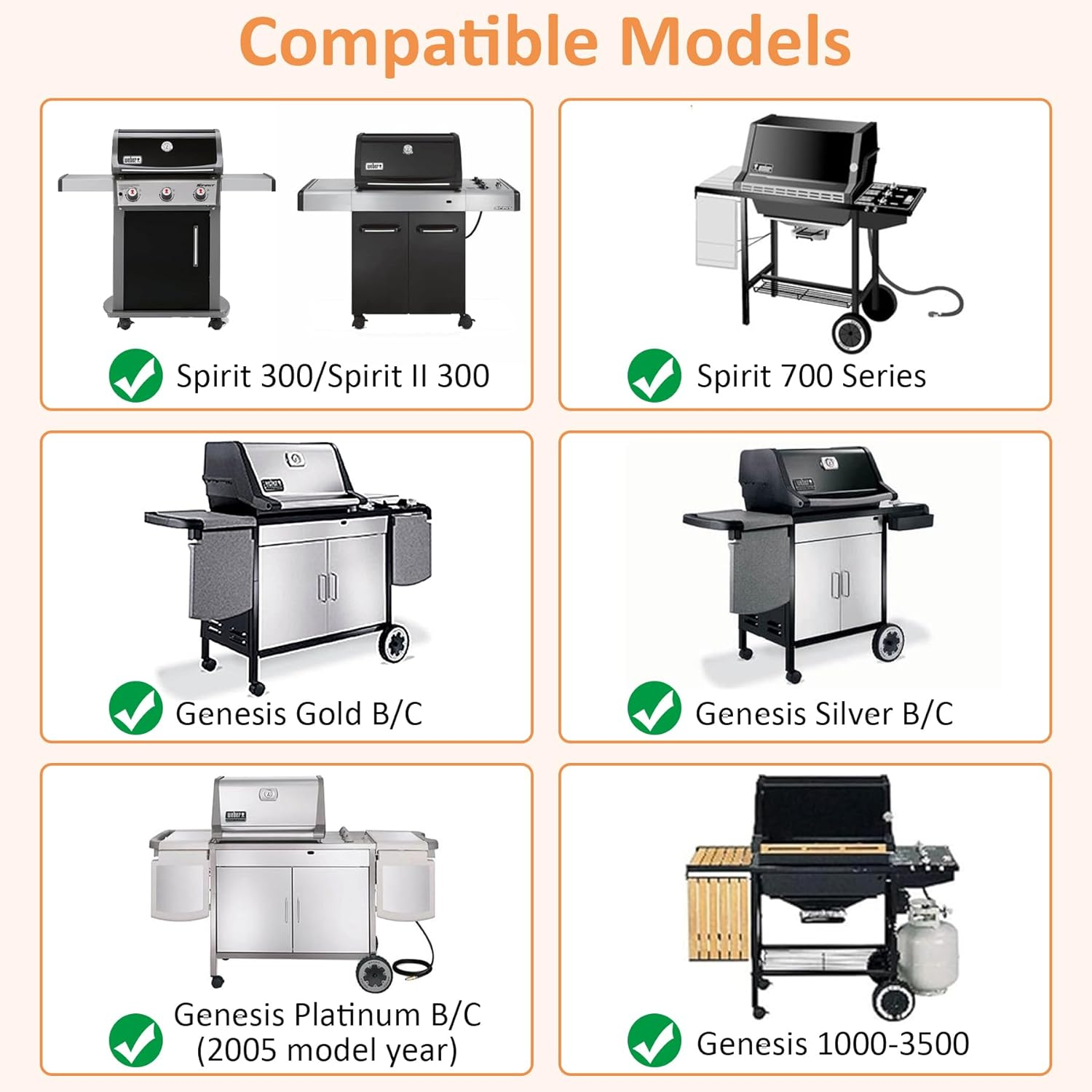 7638 Grill Grates for Weber Spirit 300/Spirit II 300 Series, Cast Iron Grates Replacement for Weber Spirit E/S-310 E/S-320 E/S-330, Spirit 700, Genesis Silver/Gold B & C, Genesis 1000-3500, 7639