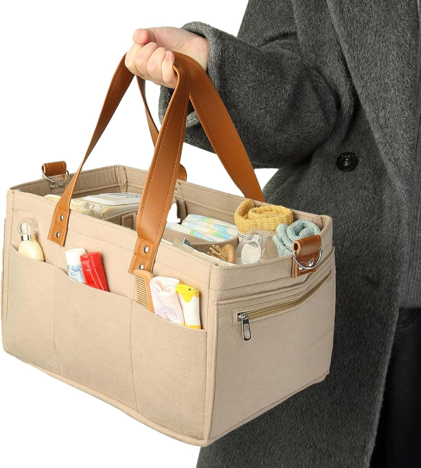 Felt Diaper Bag | Nappy Caddy | Baby Caddy | Nappy Caddy Organizer | Baby Diaper Organizer Bag | Baby Nursery Storage Bag | Diaper & Milk Bag Bag | Multi-Pocket Baby Clothes Bag for Travel & Outing image number 3