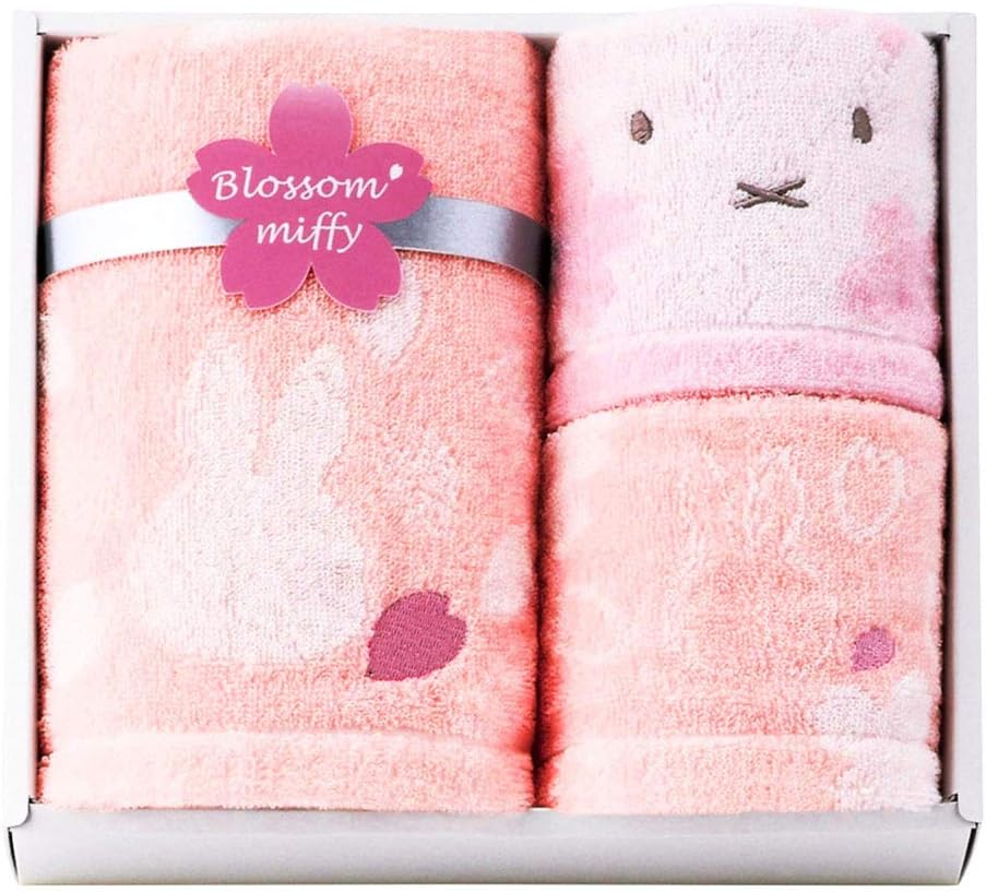 Nishikawa 228716882 Miffy Towel Gift Set, 8.7 X 9.8 X 2.4 Inches (22 X 25 X 6 Cm), Washable, 100% Cotton, Blossom Miffy, Made in Japan, Pink