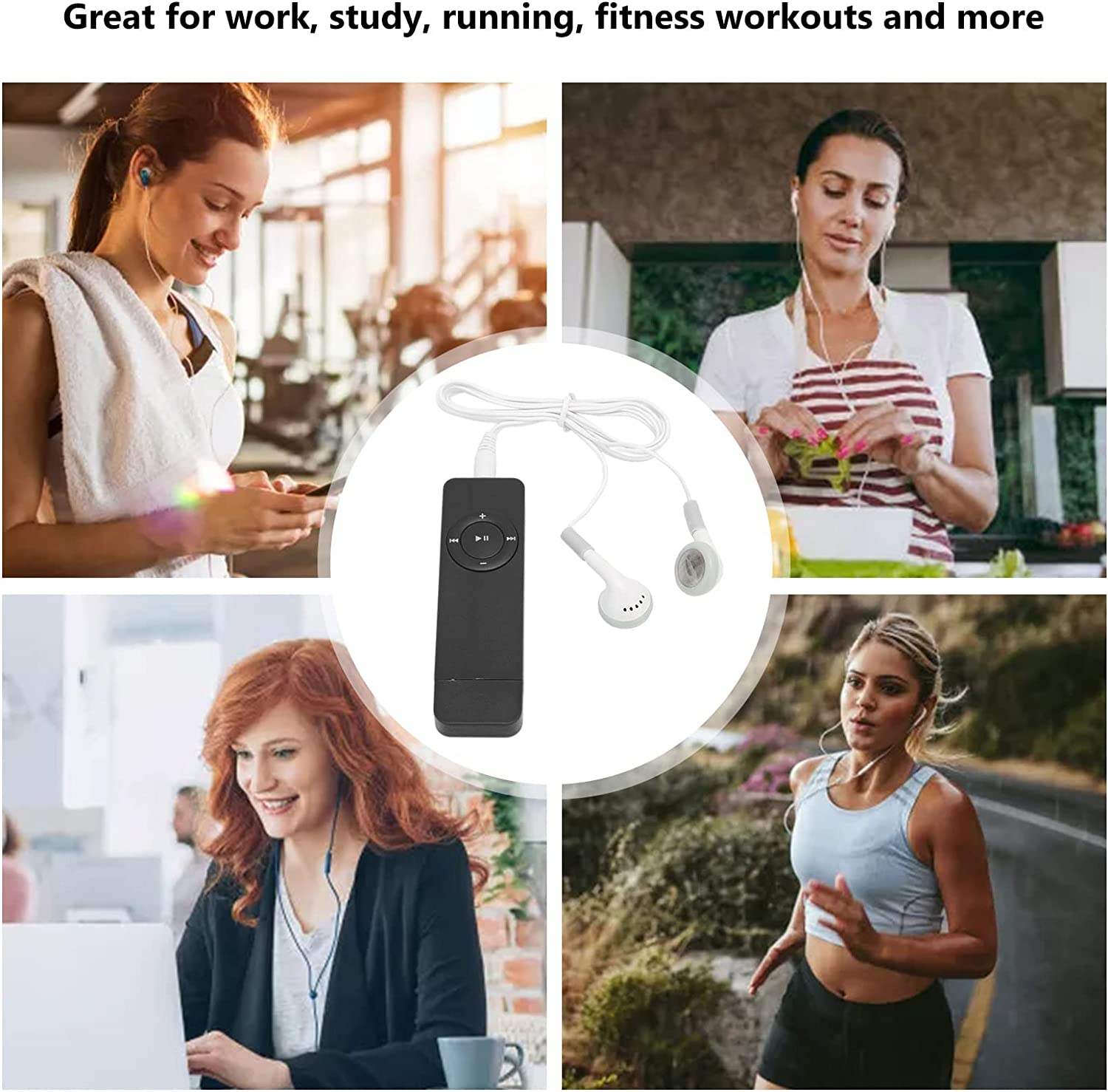 MP3 Player, Support up to 64GB No Data Cable Required Mini Music Player with 3.5Mm Earphones, Lossless Sound Long Battery Life Portable Music Player for Students Running Travel(Black) - Blue image number 2