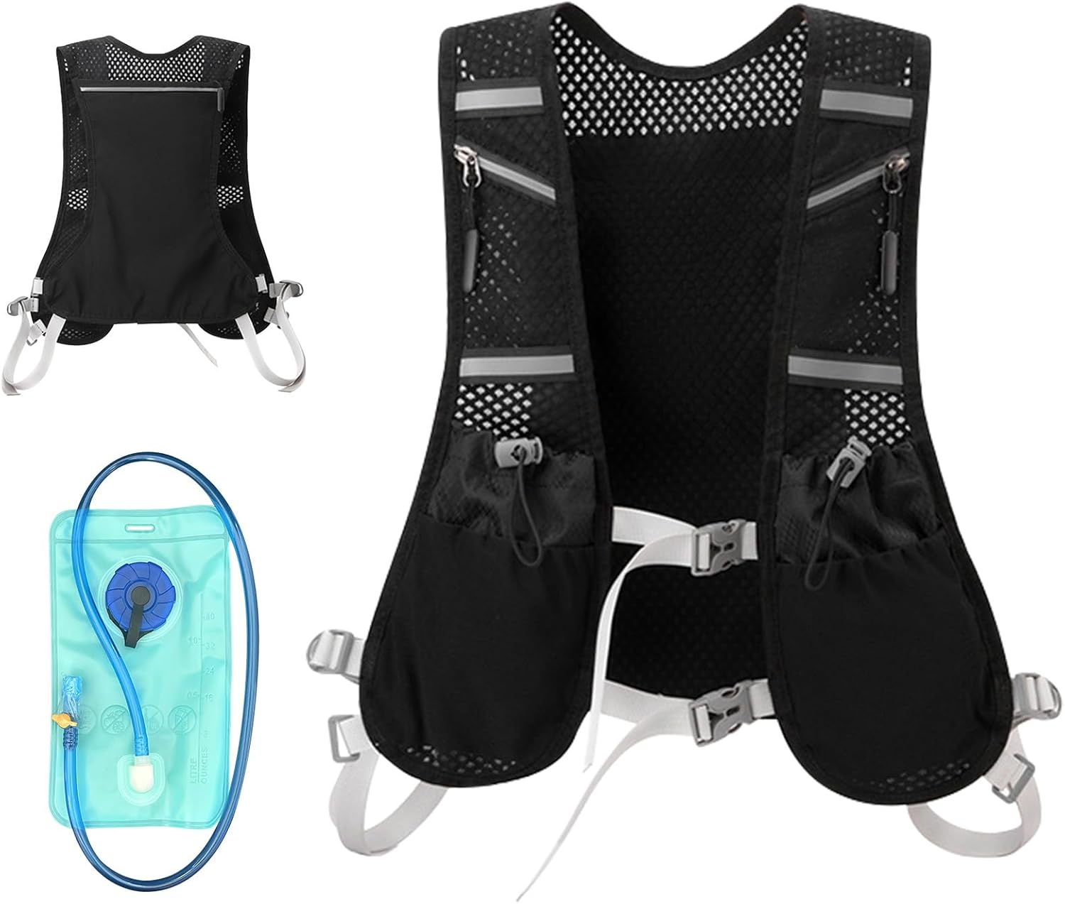 Pearyaest Running Water Vest,Reflective Safety Strip,Adjustable Waistband,Running Vest Backpack with 1L Hydration Pack for Men Women image number 4