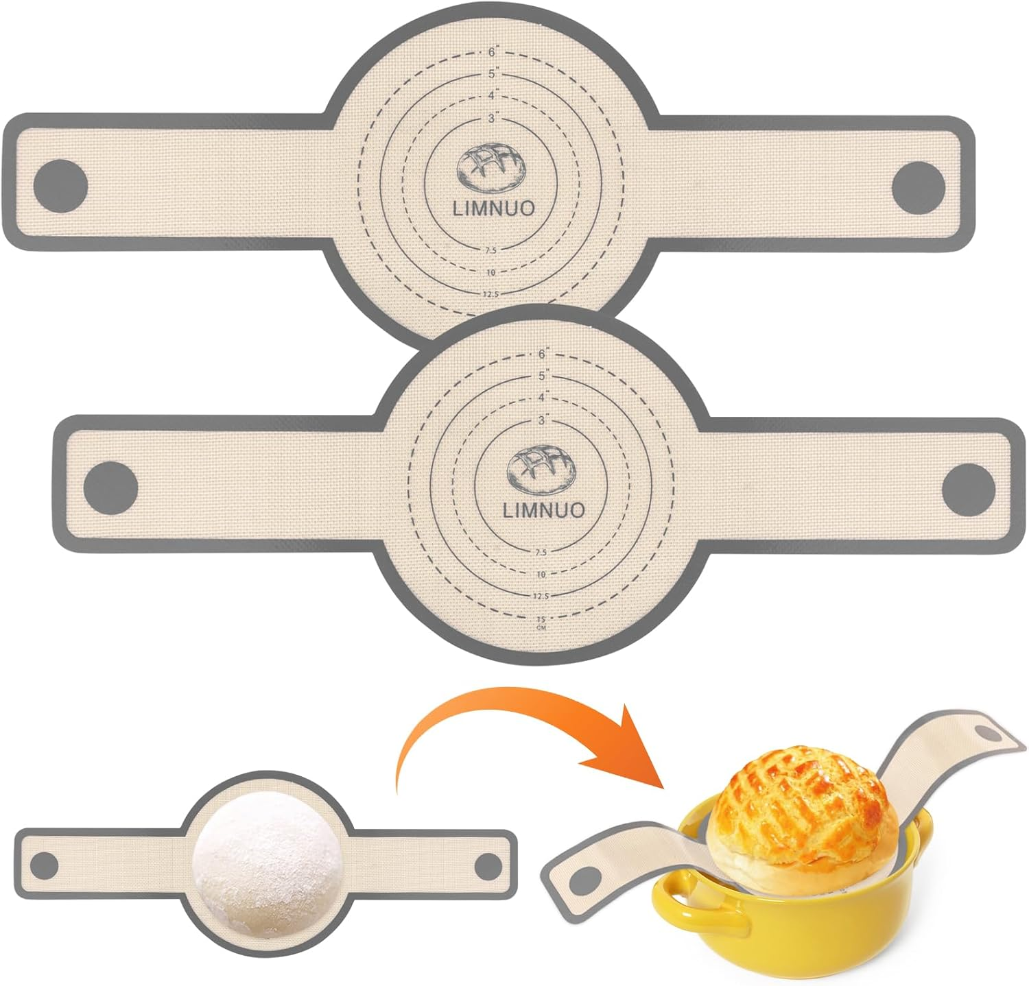 Silicone Bread Sling - Features a Long Handle Design, round Shape, Non-Stick & Durable,And Reusable Baking Bread Mat, Suitable for Dutch Ovens, Easy to Move (Grey)