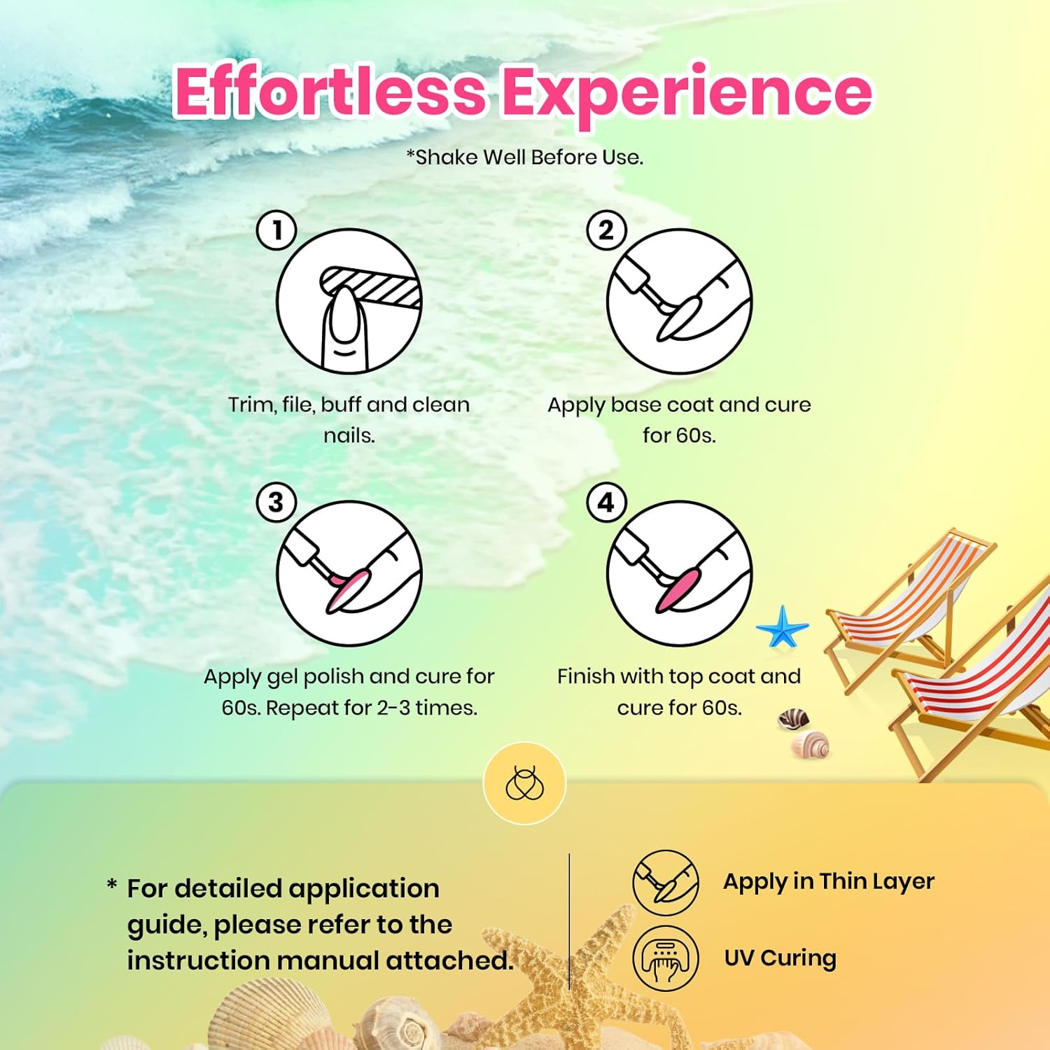 Beetles Gel Polish Summer Nail Polish Set - 36 Colors Neon Pink Red Green Blue Yellow with 4 Pieces Base and Top Coat, Colorful Holiday Collection, UV Art, Gifts for Women