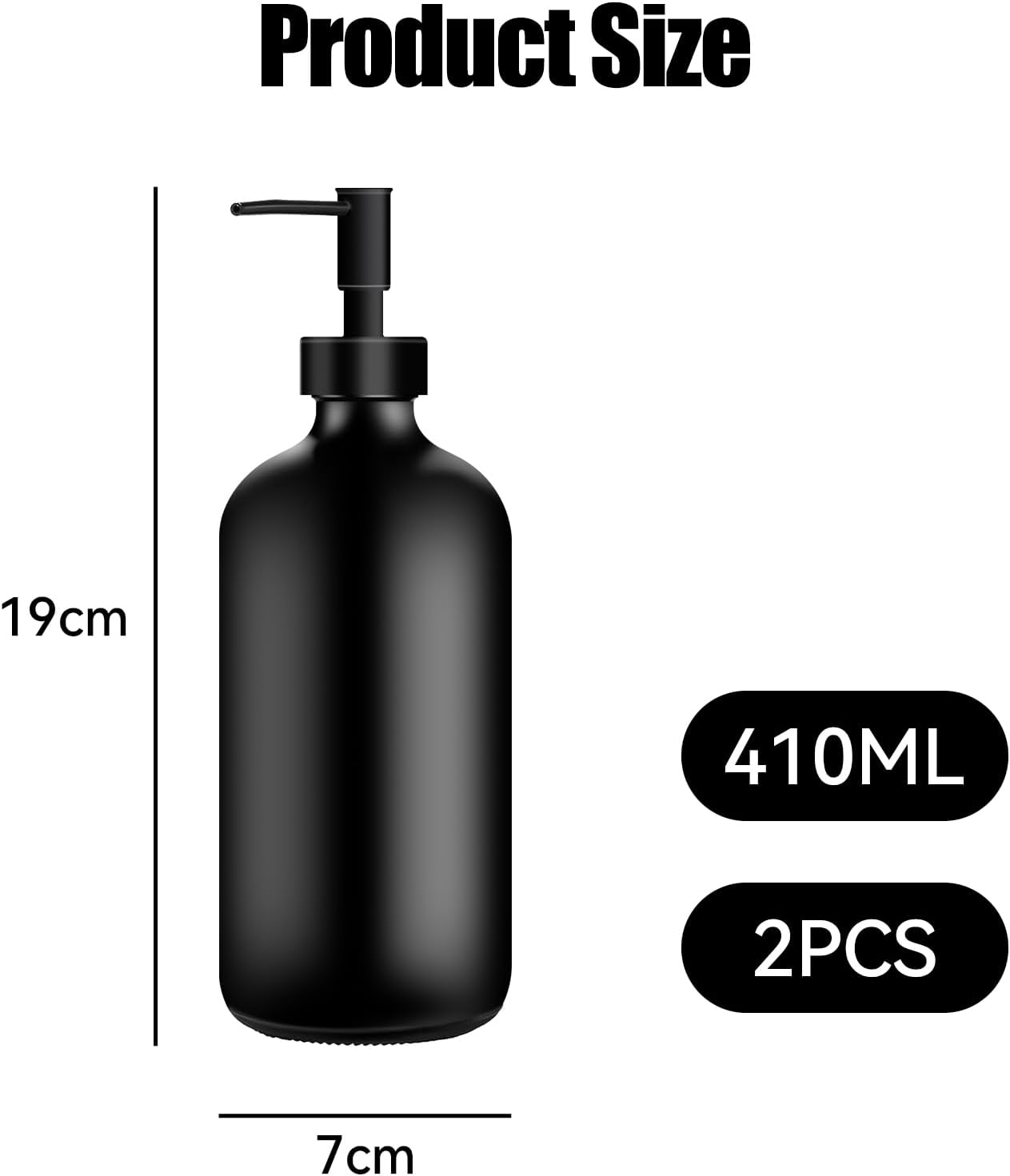 2 Pack Glass Soap Dispenser, Thickened Matte Black Hand Soap Dispenser, 400Ml Glass Pump Bottle, Suitable for Bathrooms, Countertops, Kitchens, and Laundry Rooms image number 4