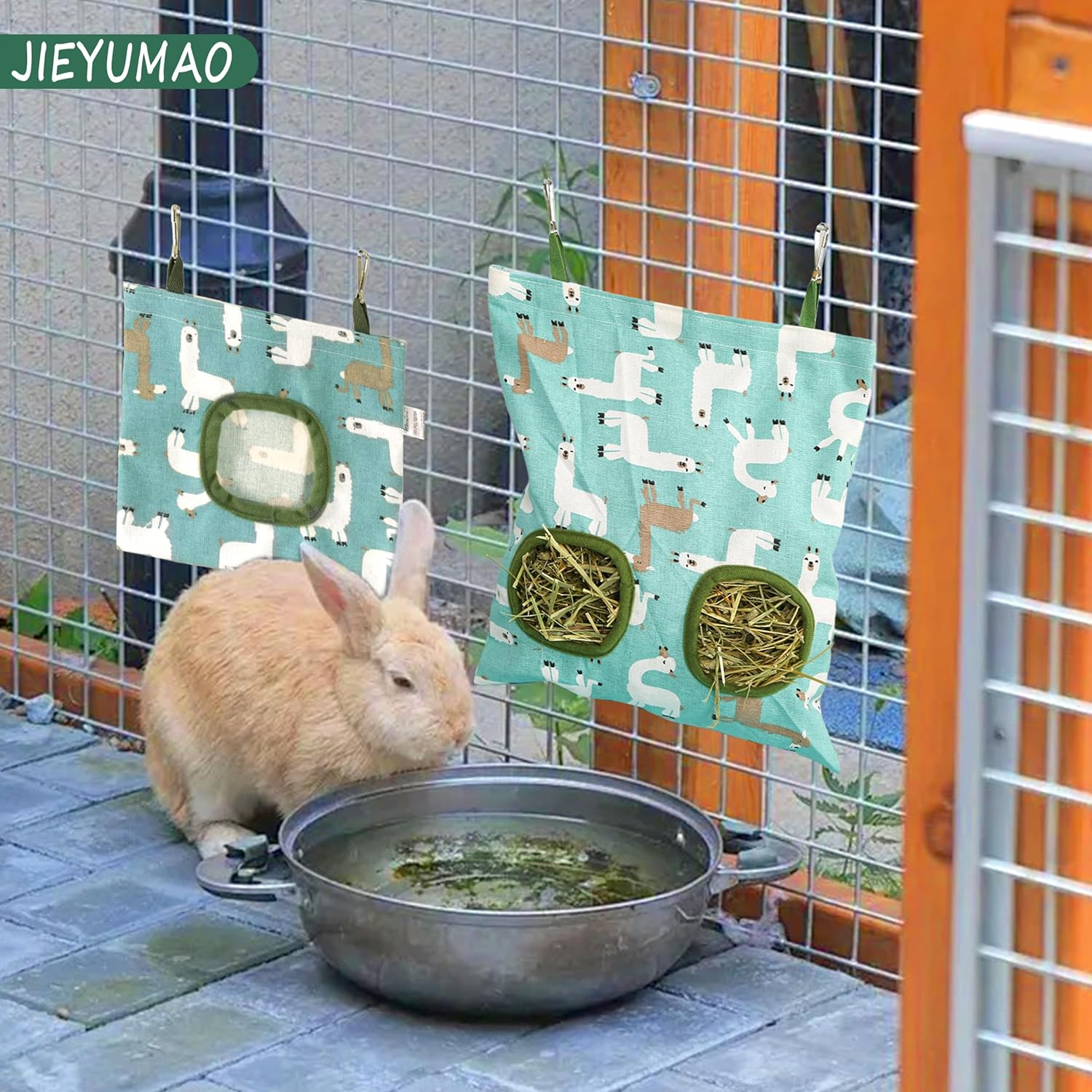 JIEYUMAO Rabbit Hay Feeder Bag, 3 Pack Guinea Pig Hay Feeder, 2 Sizes Small Animals Hay Bag for Small Pets, Hanging Feeders Sack Bunny Hay Feeders for Rabbit Guinea Pig Hamsters image number 4