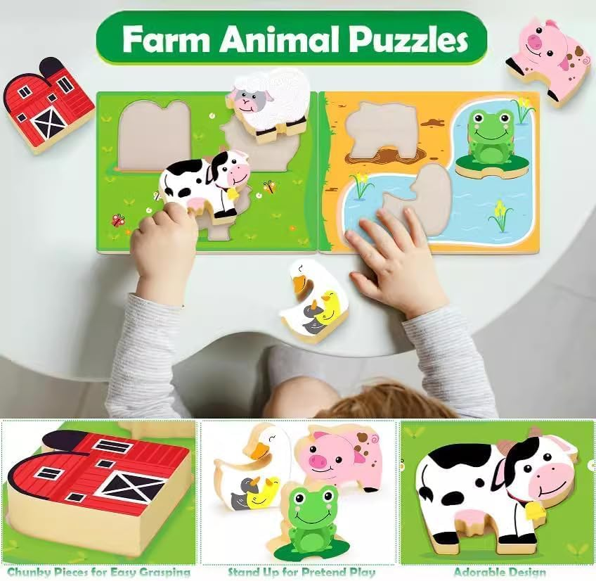 Wooden Farm Animals Shape Sorter Toys, Take-Along Sorting Barn Toy with Baby Chunky Puzzles, Montessori Shape Sorting Learning Toys for Fine Motor Games for Toddlers Kids Ages 2+ image number 4