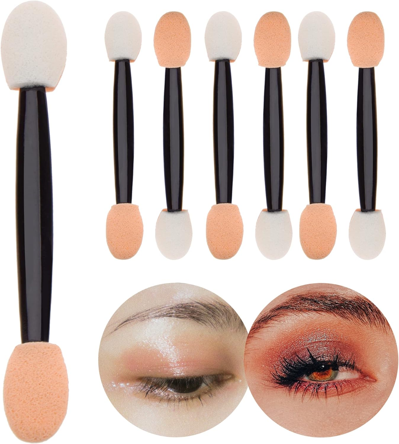 Ukerdo 50Pcs Applicators Makeup Eyeshadow Brush Disposable Portable Lady Girls Tools Double Ended Dual Head Short Sponge Latex Comestic-2.36 Inch image number 3