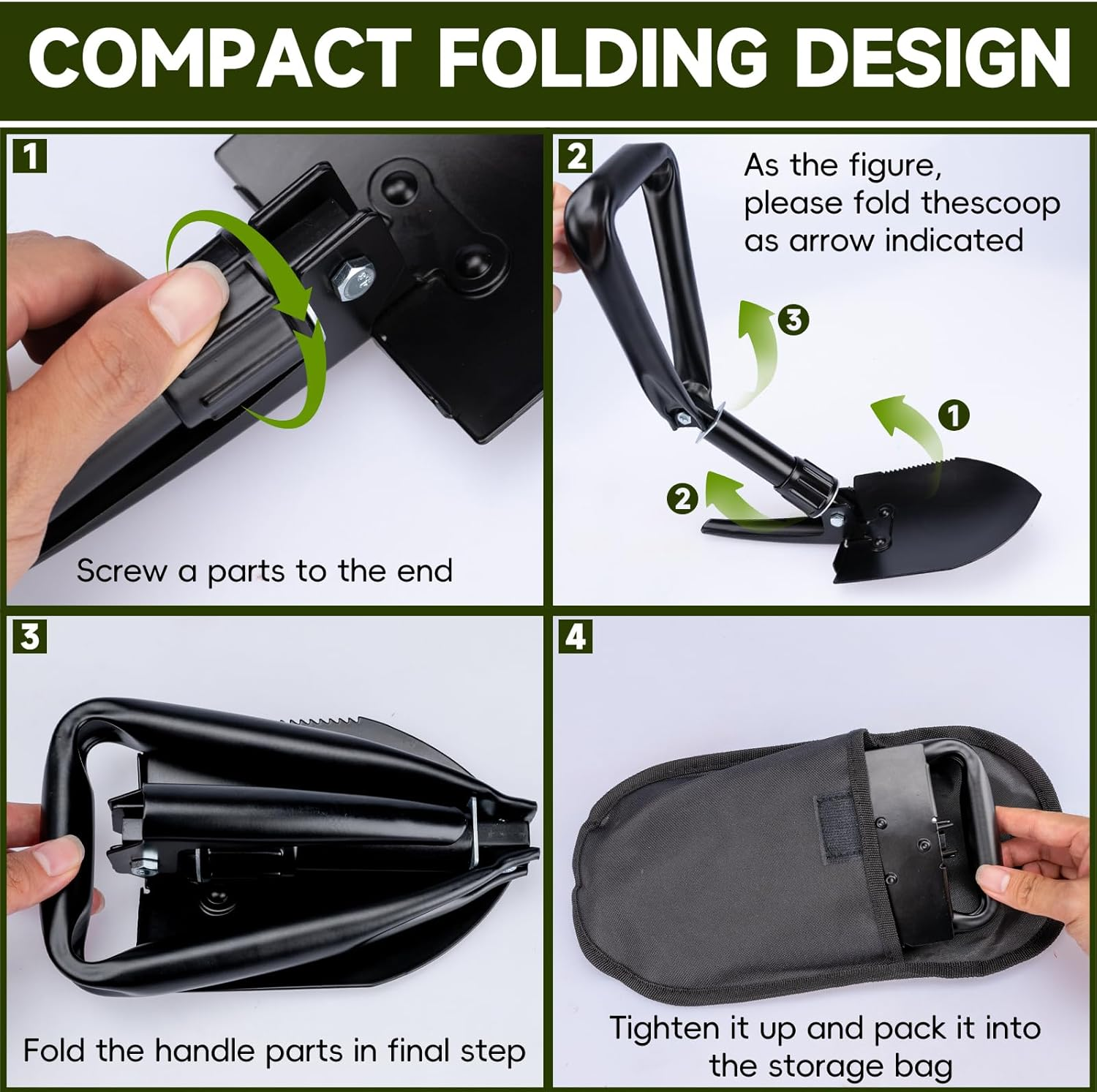 Mini Folding Gardening Shovels High Carbon Steel Portable Camping Shovel for Military Style Entrenching Tool,Camping,Hiking, Digging,Backpacking,Car Emergency Multi Tool image number 4