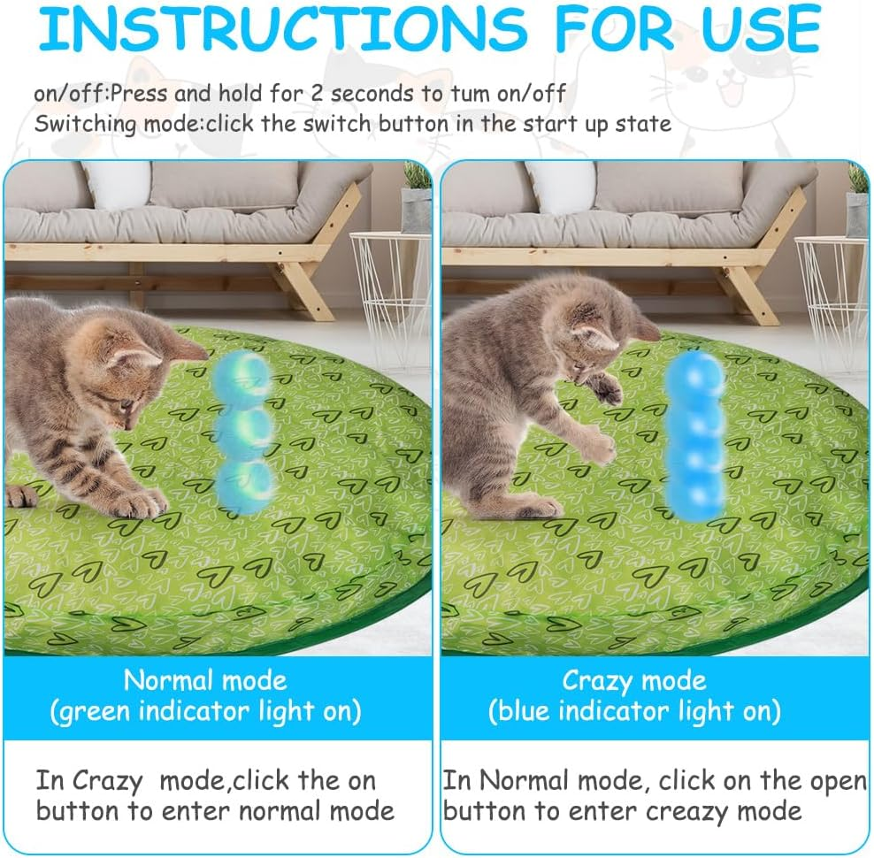 Adiwo Interactive Cat Toys Ball, Intelligent Movable Ball and Hunting Exercise Mat for Indoor Cats, 360&deg; Rotating Automatic Cat Ball Toy with LED Light, Kitten Toys for Stimulate Instinct Chasing image number 3