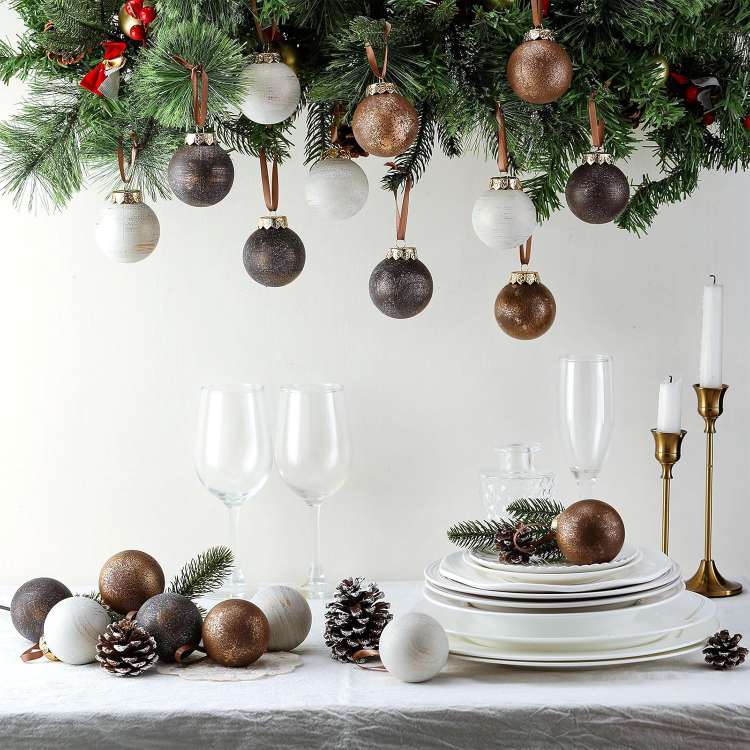 Yunlly 24 Pcs Textured Christmas Ball Ornaments 2.36'' Neutral Christmas Tree Decor Vintage Rustic Hanging Decor Shatterproof Home Ornaments for Xmas Winter Farmhouse Decoration (Vintage Copper) - 12, Dark Color image number 5