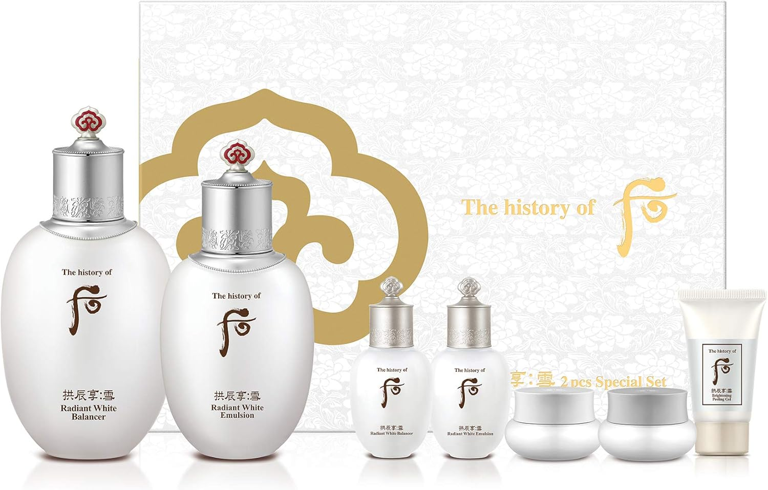 The History of Whoo Gongjinhyang Seol Special Set | Brightening Skincare Set for Instant Skin Radiance & Luminosity | Contains Gongjinhyang Seol Balancer,Lotion,Essence,Corrector,Cream & Sunscreen