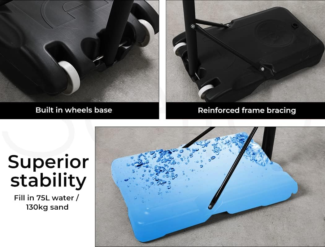 Centra Basketball Hoop Stand Portable 1.3-3.05M Height Adjustable Backboard Net Ring Basketball Hoop Stand 75L Stable Base for Adults Teens Ball Slot image number 4