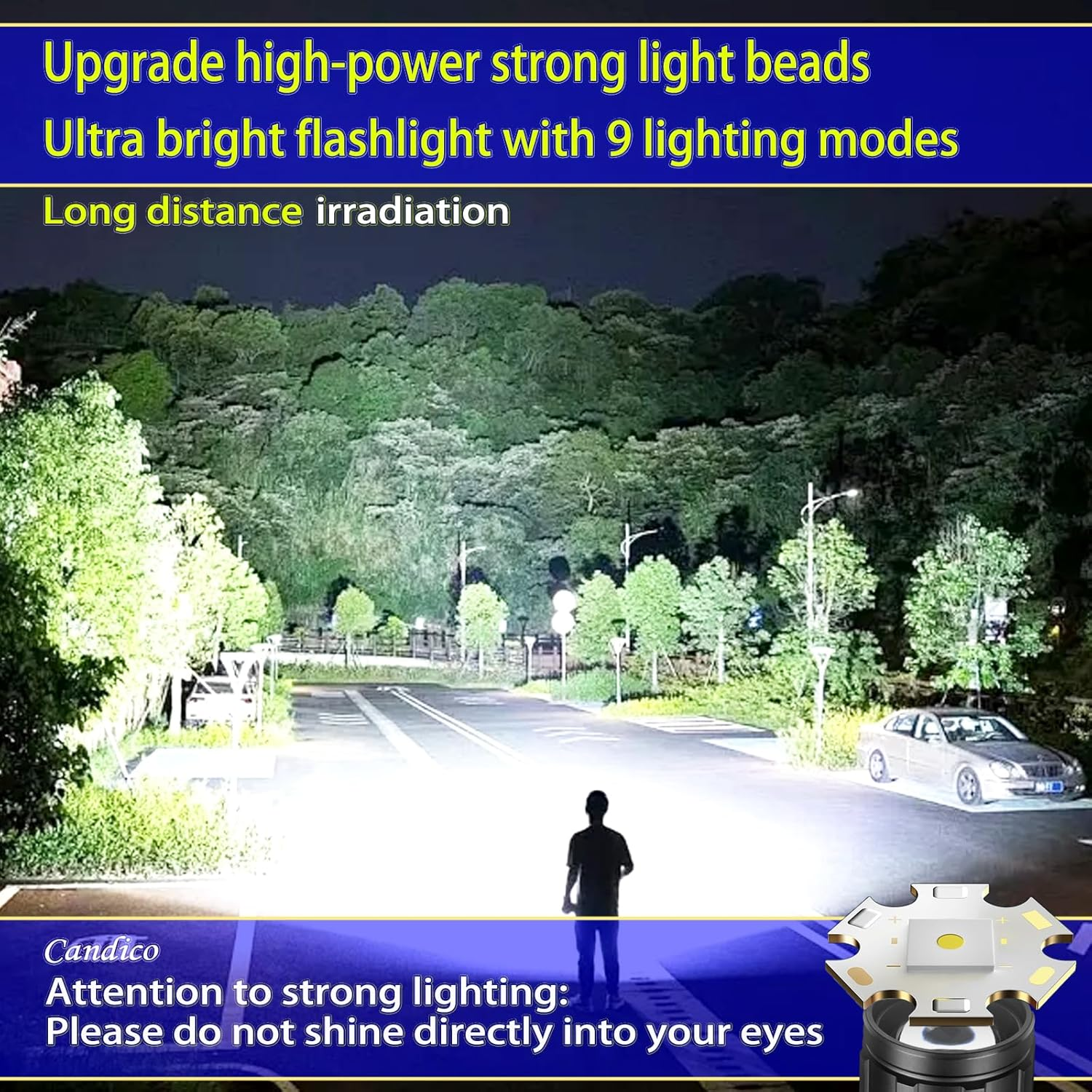 LED Torch Rechargeable Flashlight,9 Modes High Lumen with Magnetic Base Zoomable 5000Mah Battery Handheld Torches with Cob Side Light,Ipx4 Waterproof,Used for Outdoor Camping Accessories,Home Use image number 5