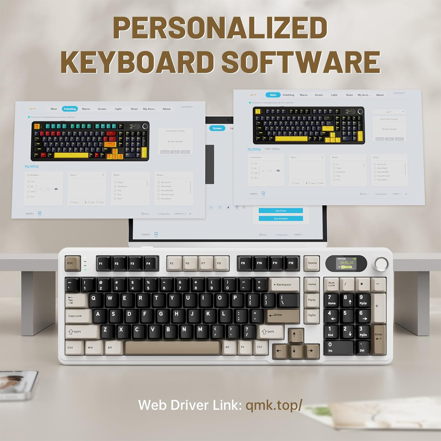 MAMBASNAKE &times; Attack Shark X98 Wireless Mechanical Keyboard,Led Screen&Knob,Tri-Mode BT/2.4G/USB-C Gasket RGB Gaming Keyboard,Sound Dampening, Hot- Swappable,Pre-Lubed Linear Switches-White image number 6