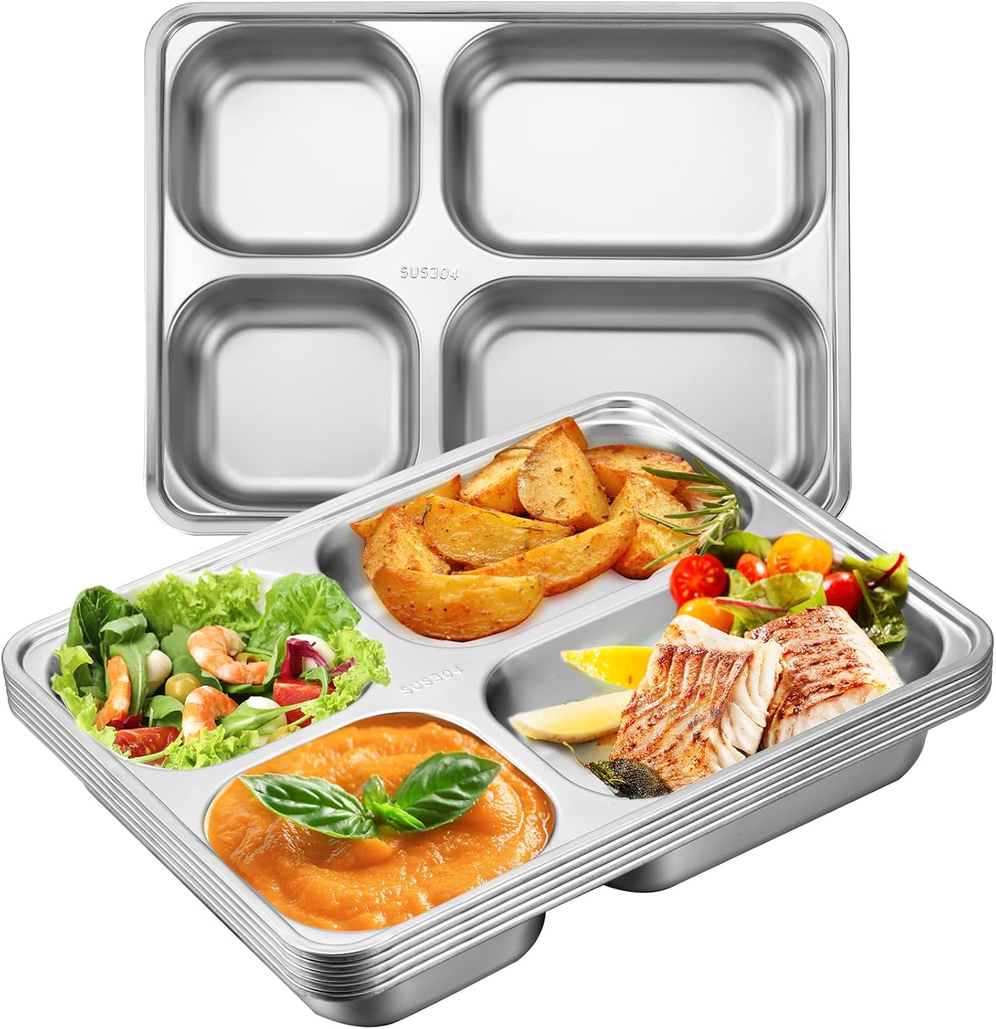 CHENGU 5 Pack Stainless Steel Divided Plates for Adults with Compartments & Serving Plate Dividers (4 Sections) image number 5