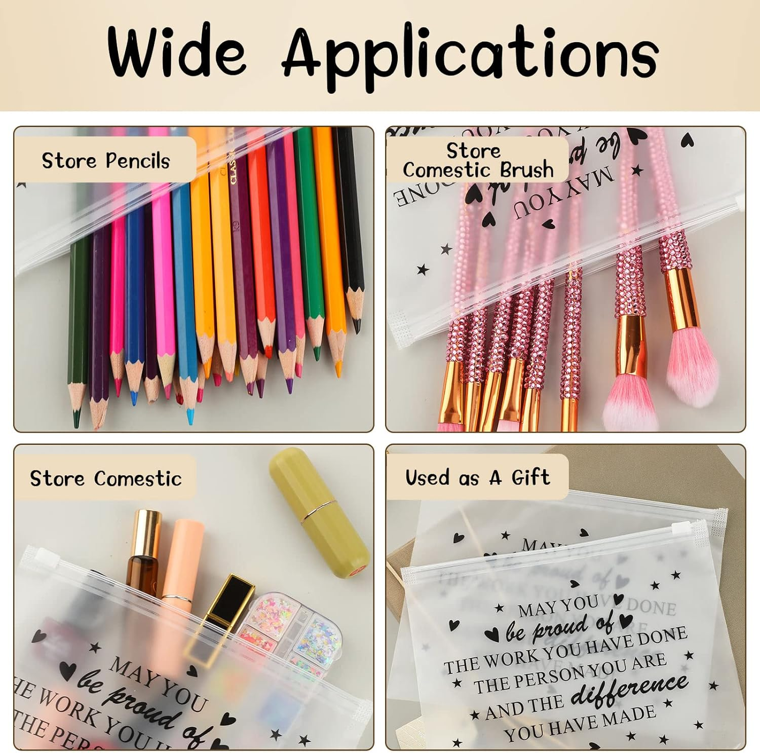 Sotiff 60 Pcs Makeup Bags Bulk Cosmetic Bag for Women Inspirational Thank You Gifts EVA Swag Bag Items Appreciation Gift Empowering for Staff Teacher Nurse Employee Mother(Proud,8 X 6 Inch)