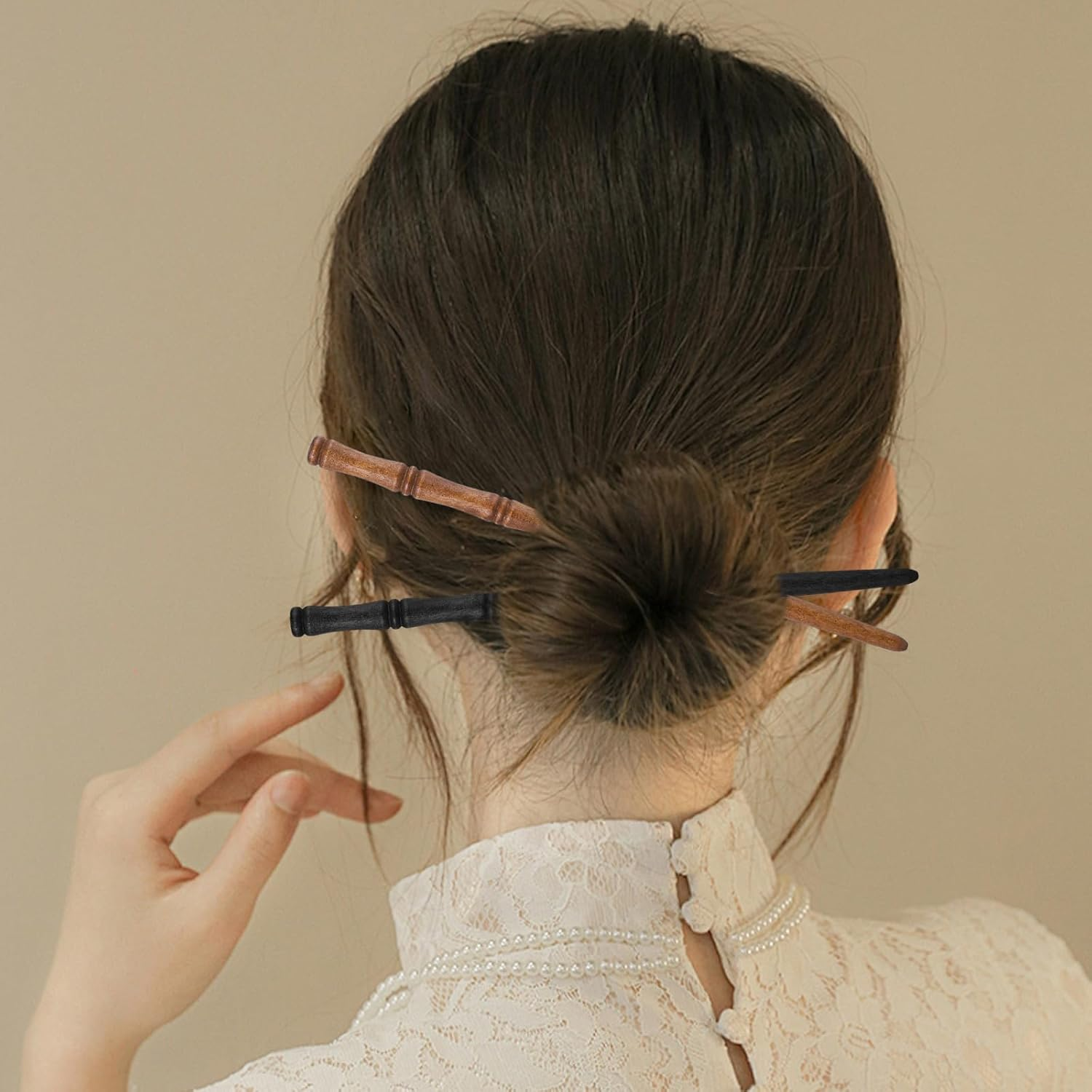 Gjinxi Retro Wooden Hair Sticks Pack of 8 Hair Pins Handmade Bamboo Shape Chinese Women'S Hair Sticks Wooden Hair Pin Bamboo Knot Hair Accessories Hair Clips for Women (2 Colours) image number 2