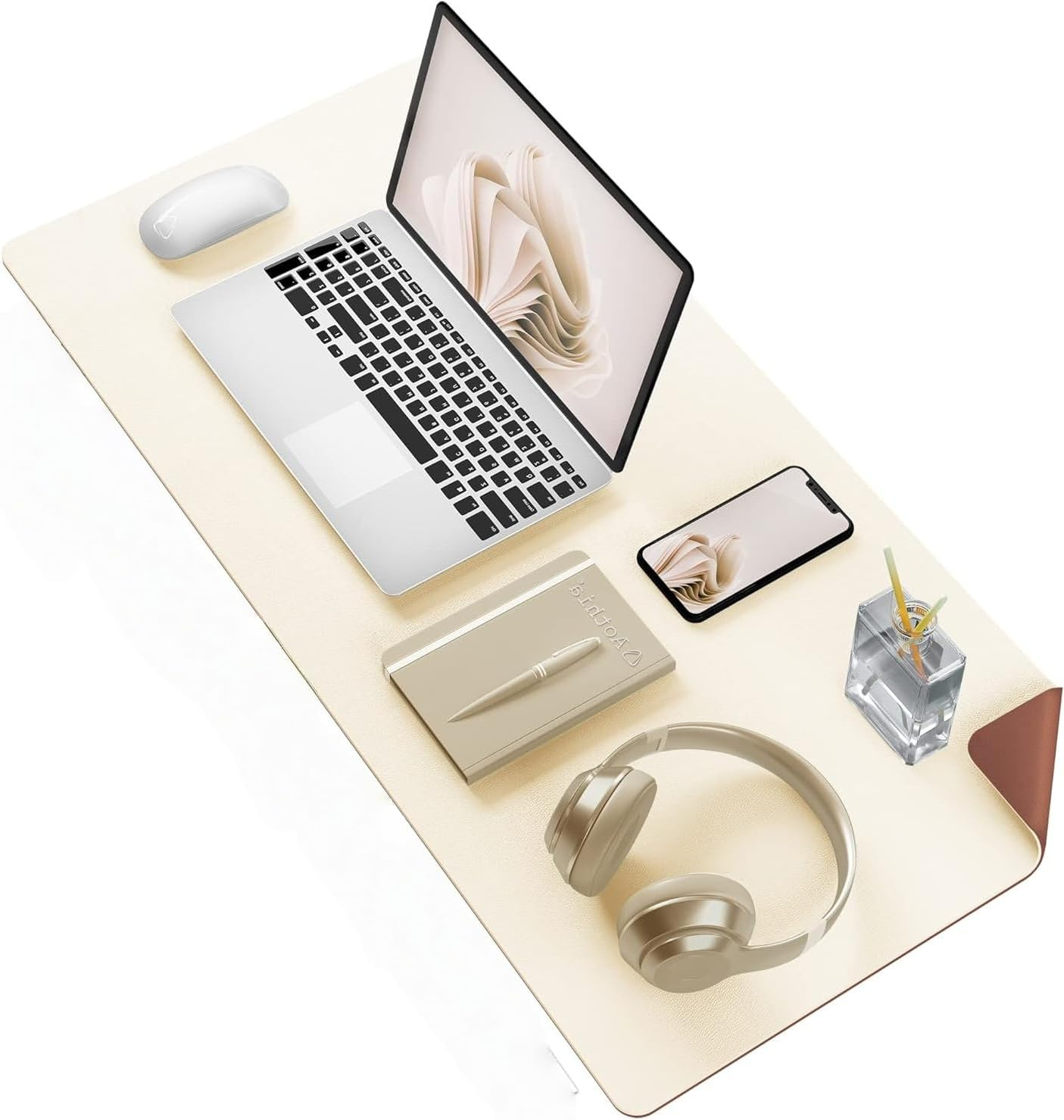 Leather Desk Pad Dual-Sided Cork & PU, 80X40Cm Large Computer Desk Mat - Waterproof Keyboard Pad Desk Mouse Pad for Home Office Accessories, Beige