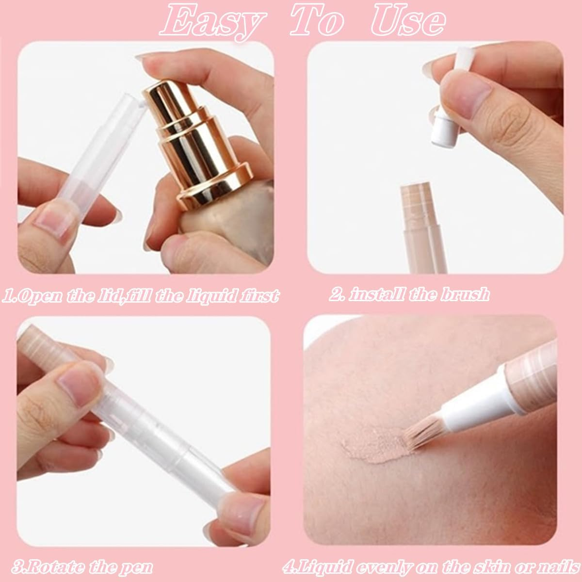 6 Pcs Cosmetic Container Pen, 3 Ml Empty Transparent Twist Pen with Brush Tip, Cosmetic Lip Gloss Containers,Applicators, Loaded Foundation Liquid, Nail Polish, Essence, Eyelash Growth Liquid, Etc image number 4