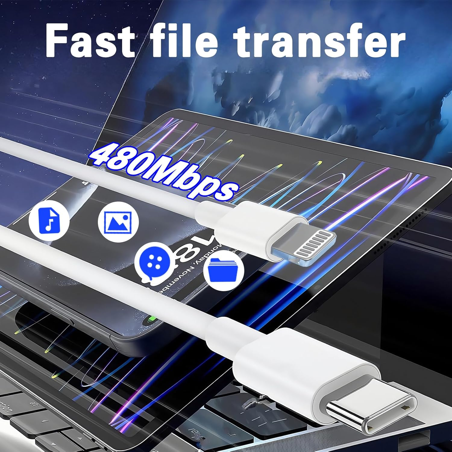 5Pack PD Fast Charging Cable, 【Mfi Certified, 1M*5】 Compatible with Iphone 14 13 12 11 Pro Max XS XR X 8 Plus, Pad, USB C to L Cable image number 3