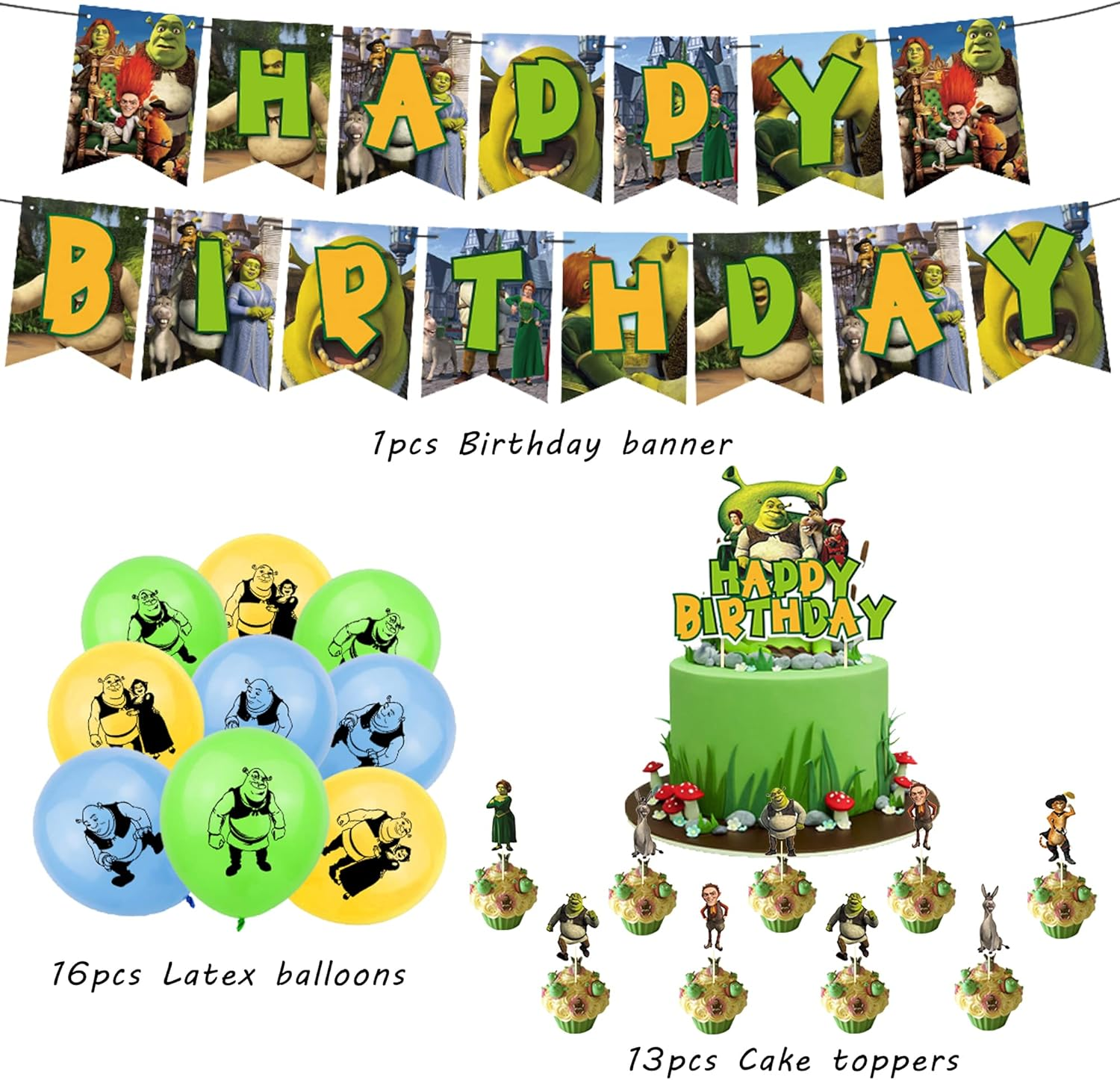 Decorative Birthday Shrek Birthday Decoration Shrek Balloons Shrek Birthday Balloons Shrek Party Decoration Shrek Birthday Decoration Shrek Birthday Garland Shrek Cake Topper image number 2
