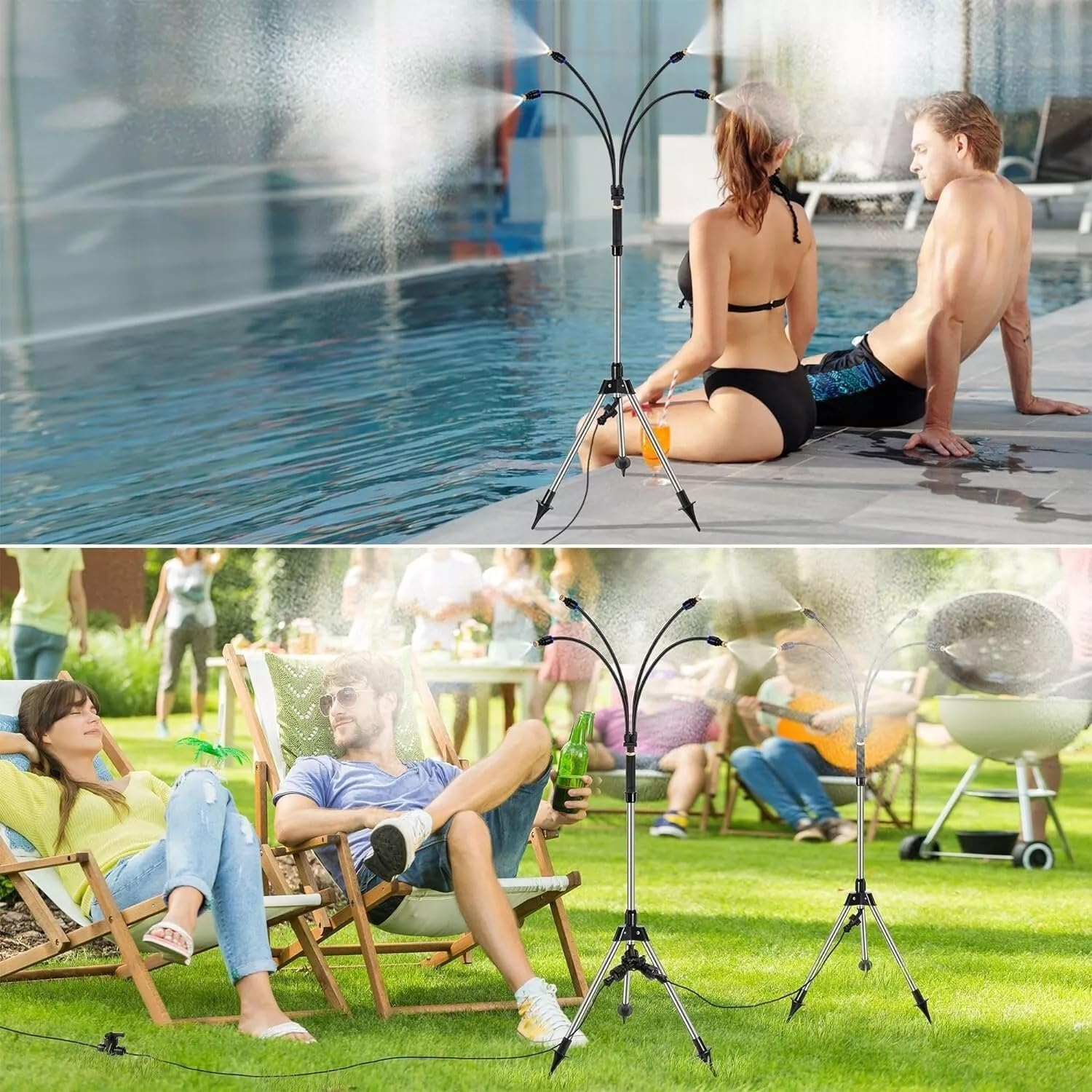 Ideer Life Standing Portable Misting System with 26Ft Water Line, 6 Brass Nozzle, 4 Misting Tube, 3 Foot