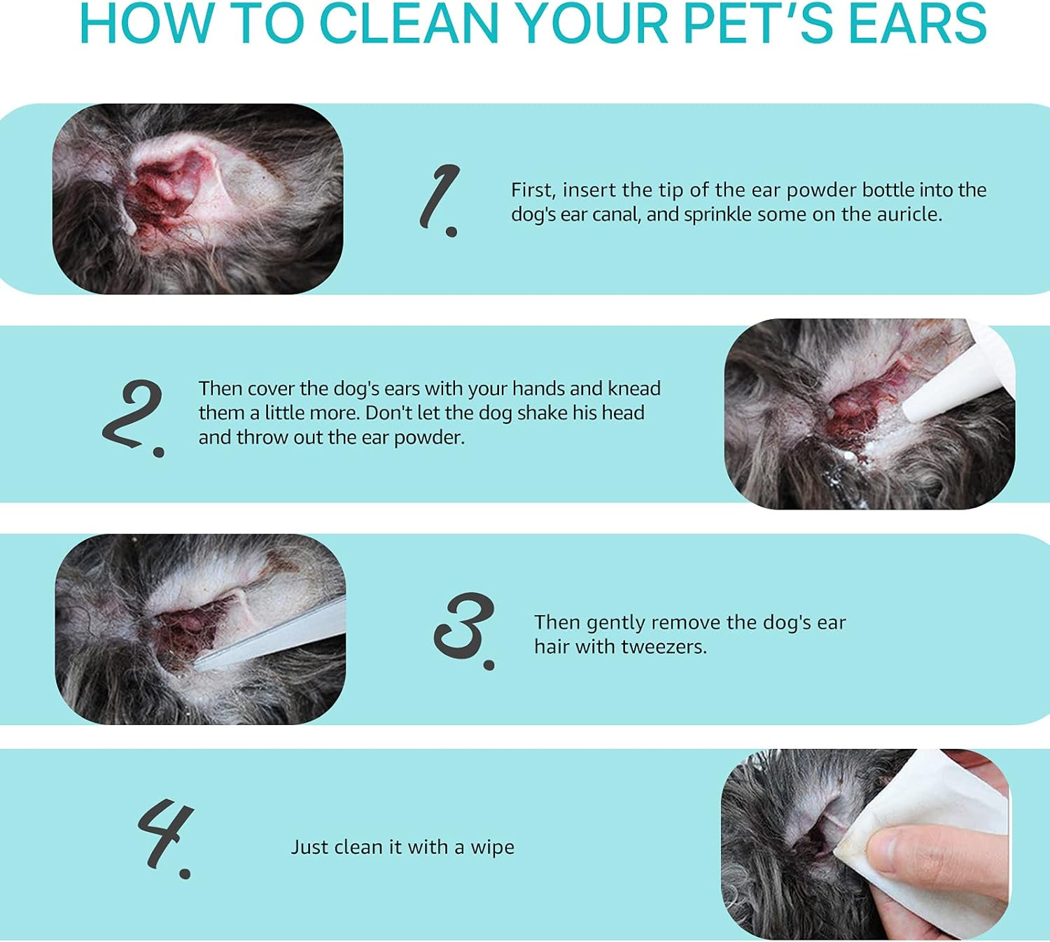 Dog Ear Cleaner - Removal Ear Powder for Pets,Dog Ear Infection Treatment,Supports Infection Prone Ears, Ear Odor in Pets