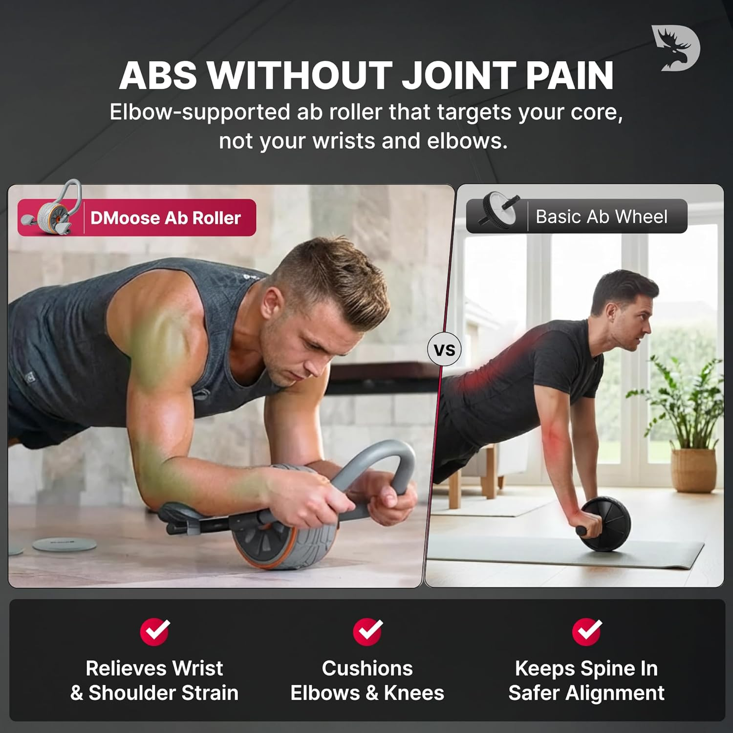 Dmoose Ab Roller Wheel, Ab Workout Equipment for Abdominal & Core Strength Training, Ab Wheel Roller for Core Workout, Home Gym, Ab Machine with Knee Pad for Home Workout & Home Gym Accessories (Grey) image number 3