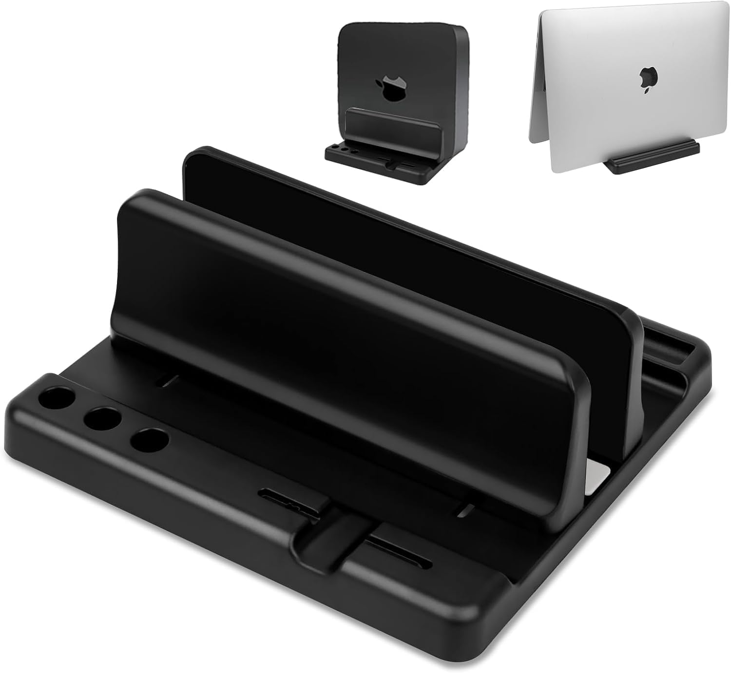 Vertical Laptop Stand Holder, ABS Organizer with Adjustable Dock, 3/4 in 1 Design Extra Storage Space-Saving, Sturdy Laptop Computer Holder for PC, Macbook, Mini PC, Ipad (Black-1 Slot)