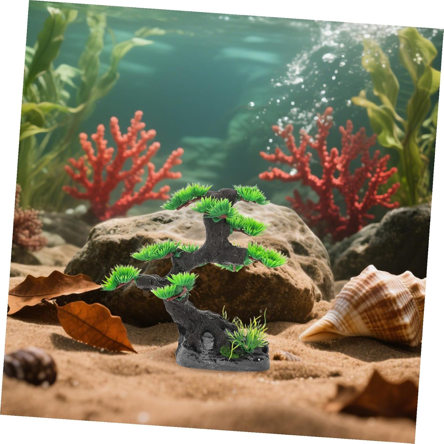 Kisangel Lifelike Artificial Bonsai Pine Tree for Aquarium Decoration Plastic Freshwater Fish Tank Plant Low Maintenance Aquatic Ornament for Betta and Goldfish Tanks Easy to Clean Aquarium image number 5