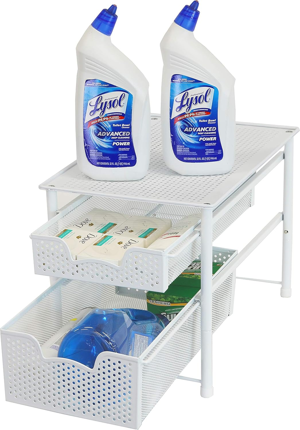 Simple Houseware Stackable 2 Tier Pull Out Drawer for Cabinets and under Sink Organiser, Mesh White image number 5