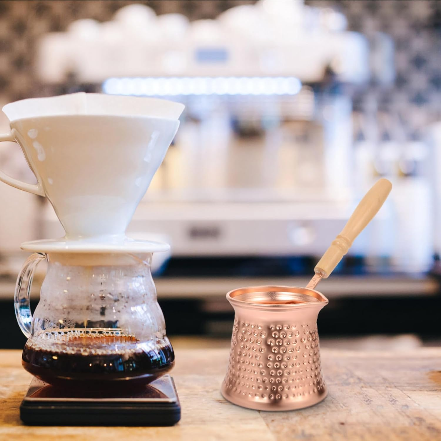 Kichvoe Turkish Coffee Pot Copper Alloy Wood Handle Espresso Maker for Coffee Heating Lightweight and Convenient for Home and Camping Use image number 3