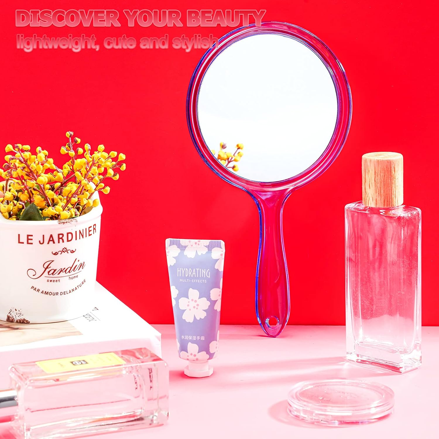 Jetec Double Sided Handheld Mirror - 1X/ 2X Magnifying Mirror with Handle - Rounded Shape Makeup Mirror (Blue) - Clear image number 2