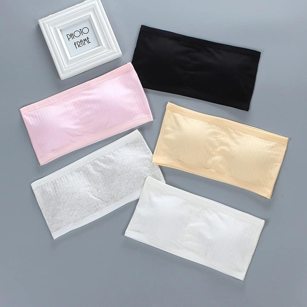 4 Pack Padded Bandeau for Girls - Breathable Cotton Bra Strapless Bralette Wireless Seamless Crop Tops with Removable Pads - Black image number 2