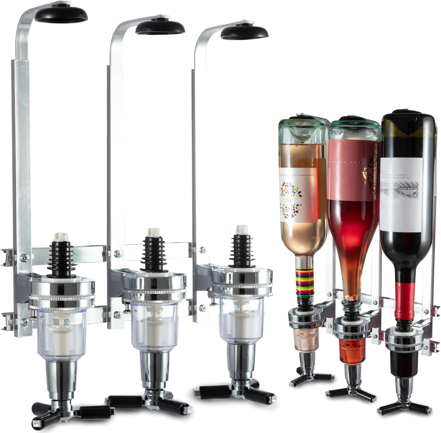 3 Bottle Wall Mounted Liquor Dispenser Bar Butler Bracket Solo Optic Spirit Wine Beer Alcohol Bottle Beverage Stand Revolving Nozzle Drinkware Set