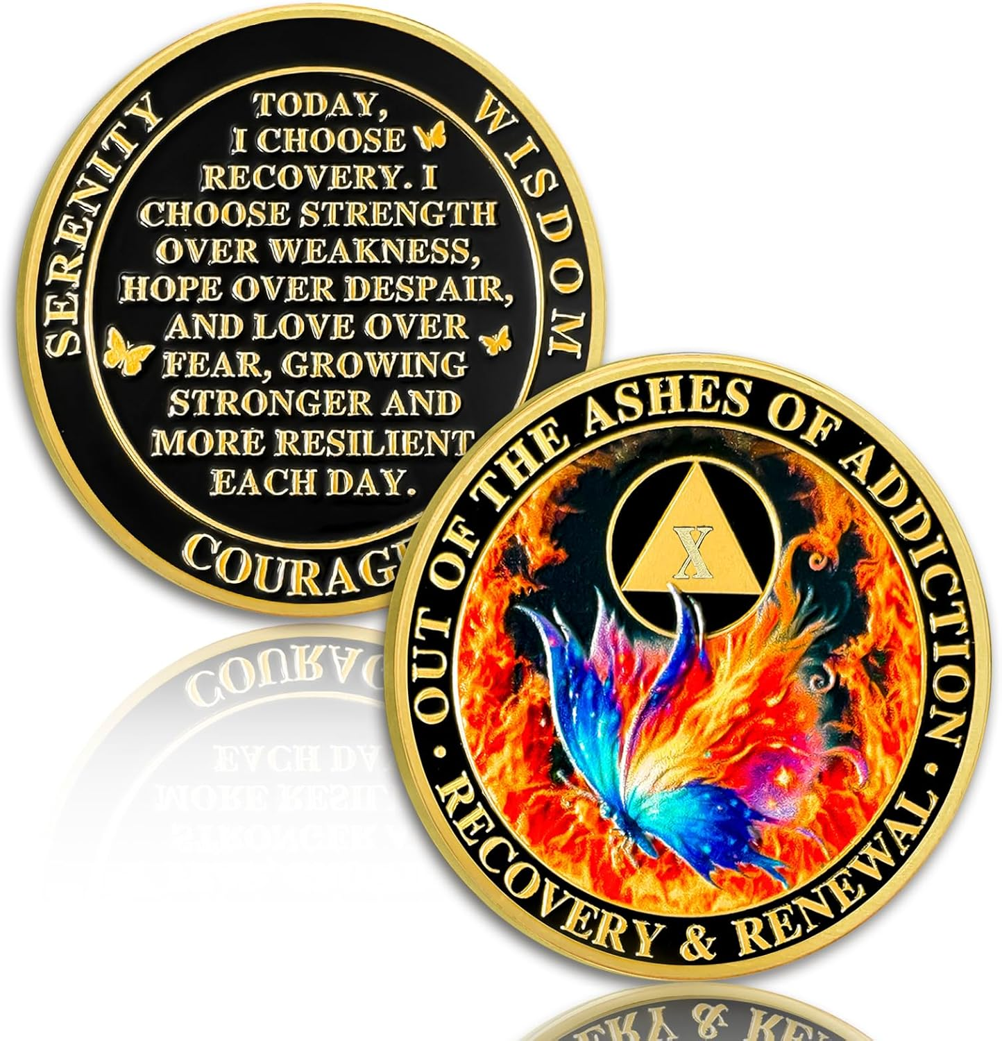 Butterfly in the Fire 24 Year Sobriety Coin, Recovery & Renewal AA Medallion - Celebrating Recovery Anniversary Tokens, Alcohol Free Sobriety Gifts for Women Men