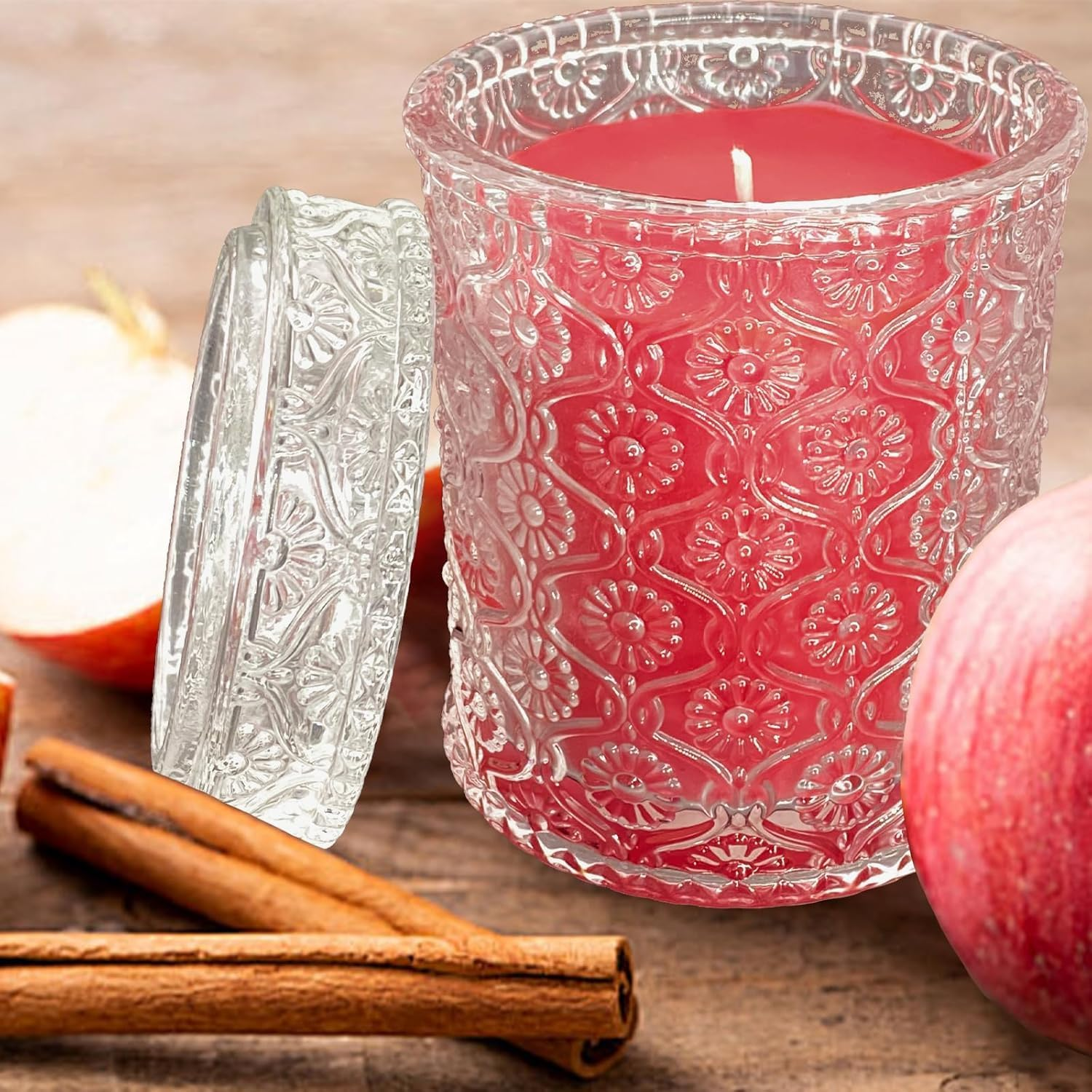 TTRWIN Apple Cinnamon Scented Candle, Natural Soy Wax and Plant Essential Oils, Red Candles, Long-Lasting Clean Burning, Aromatherapy Candles, Gift Surprise for Christmas, Birthday image number 3