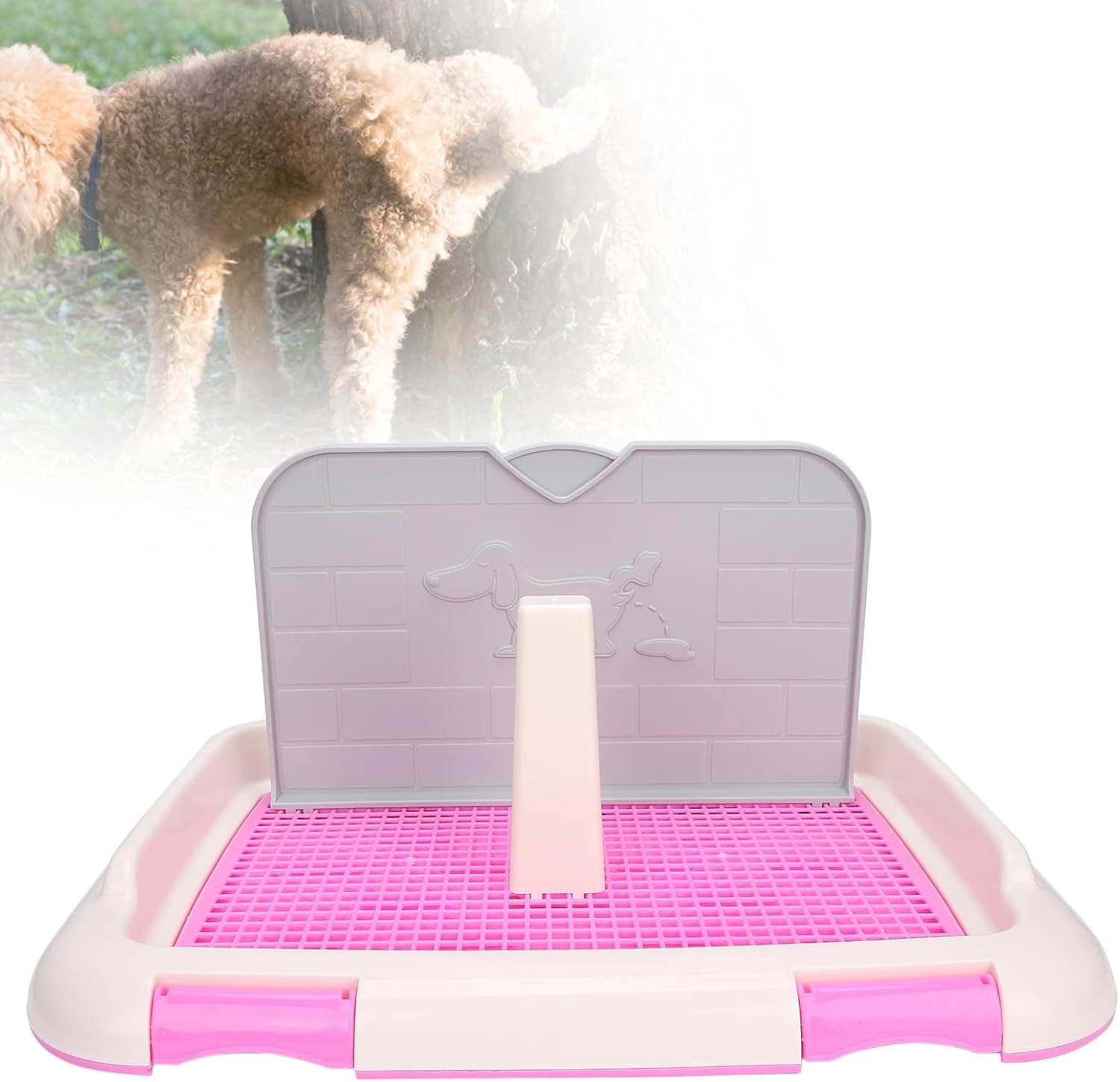 Dog Toilet Indoor Puppy Training Toilet Cat Potty Fence Dog Scheduled Urination Potty Tray Toilets with Simulated Wall Is More Suitable for Male Dogs (Pink) image number 6