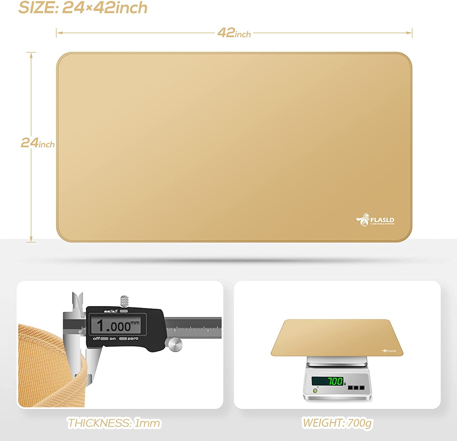 FLASLD Fire Resistant Rugs for Fireplace, Grill and Stove, 24 X 42 Inches under the Grill Protective Deck and Patio Mat, Easy to Clean and Reusable Fire Pit Mat, Khaki image number 1