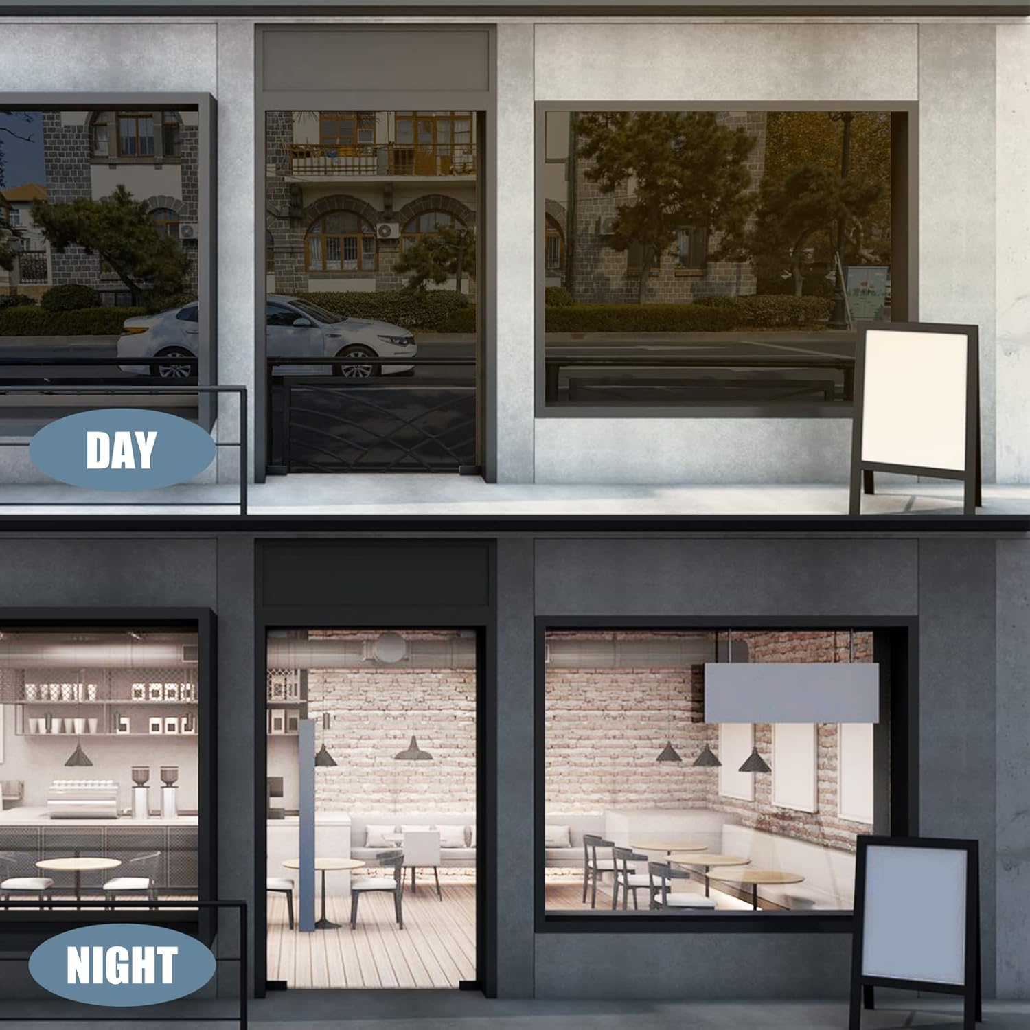 UV Protection Sun Protection Window Tint Film, Privacy Film for Windows Indoor or Outdoor Mirror Film Self-Adhesive Reflective Window Film for Office and Home (Black)