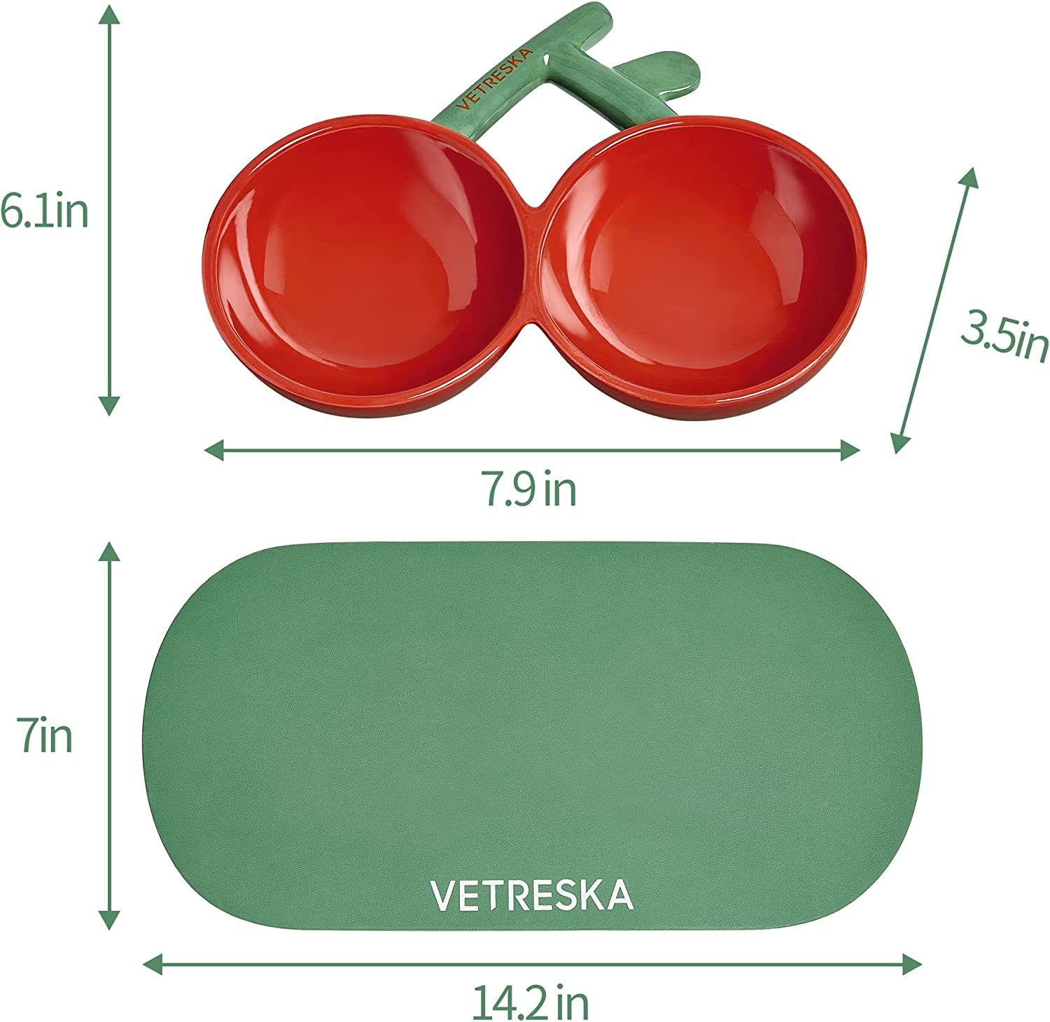 VETRESKA Cat Food Bowl Ceramic Cat Bowls for Food and Water Tilted Puppy Cat Feeding Bowl Relieve Whisker Fatigue Cherry Cat Bowls anti Vomit Wide Shallow Cat Dishes Non-Slip Medium Small Dog Pet Bowl - Cherry image number 4