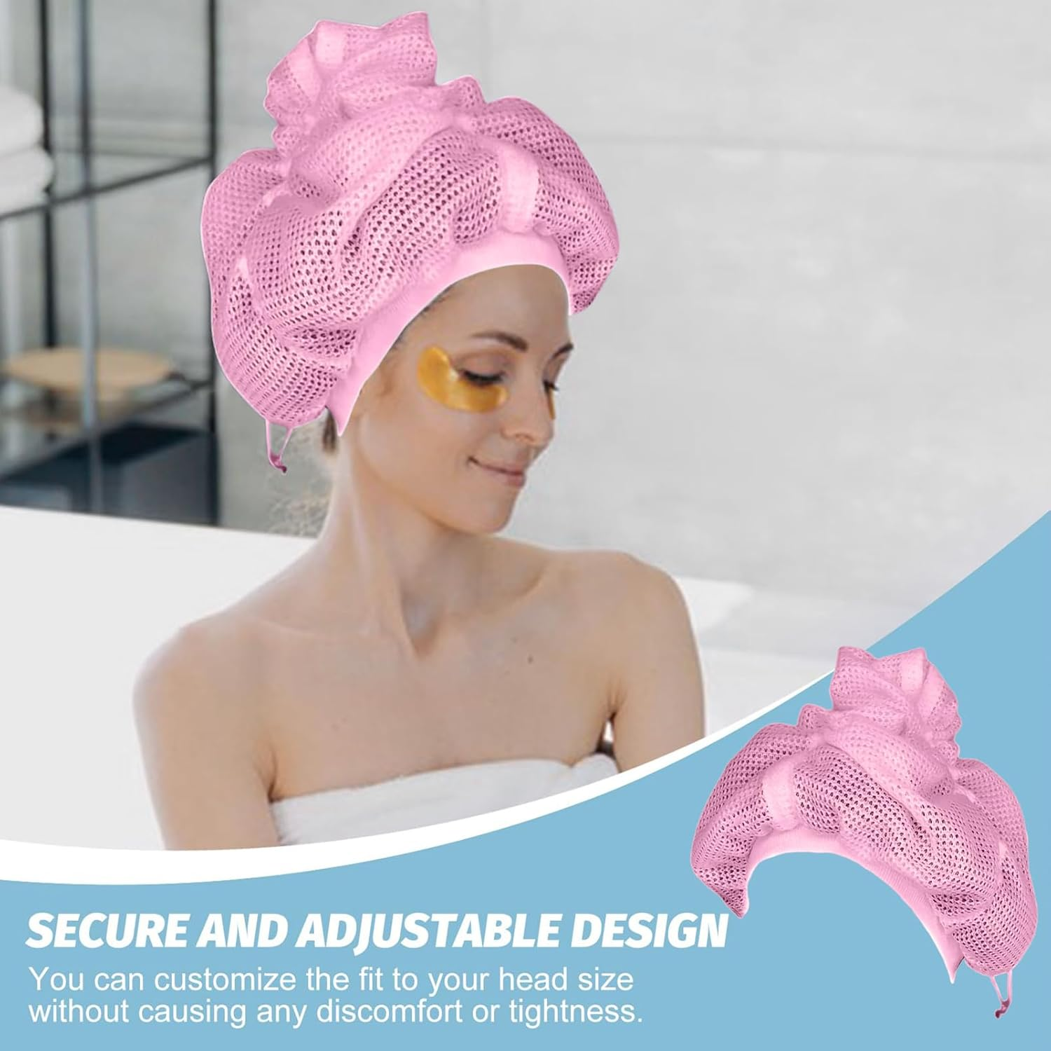 Net Plopping Cap for Drying Curly Hair, Adjustable Hair Drying Hoods, Soulta Net Plopping Bonnet, Reusable Mesh with Drawstring, Hair Net Snoods for Drying Curly Hair, Girls' Processing Caps