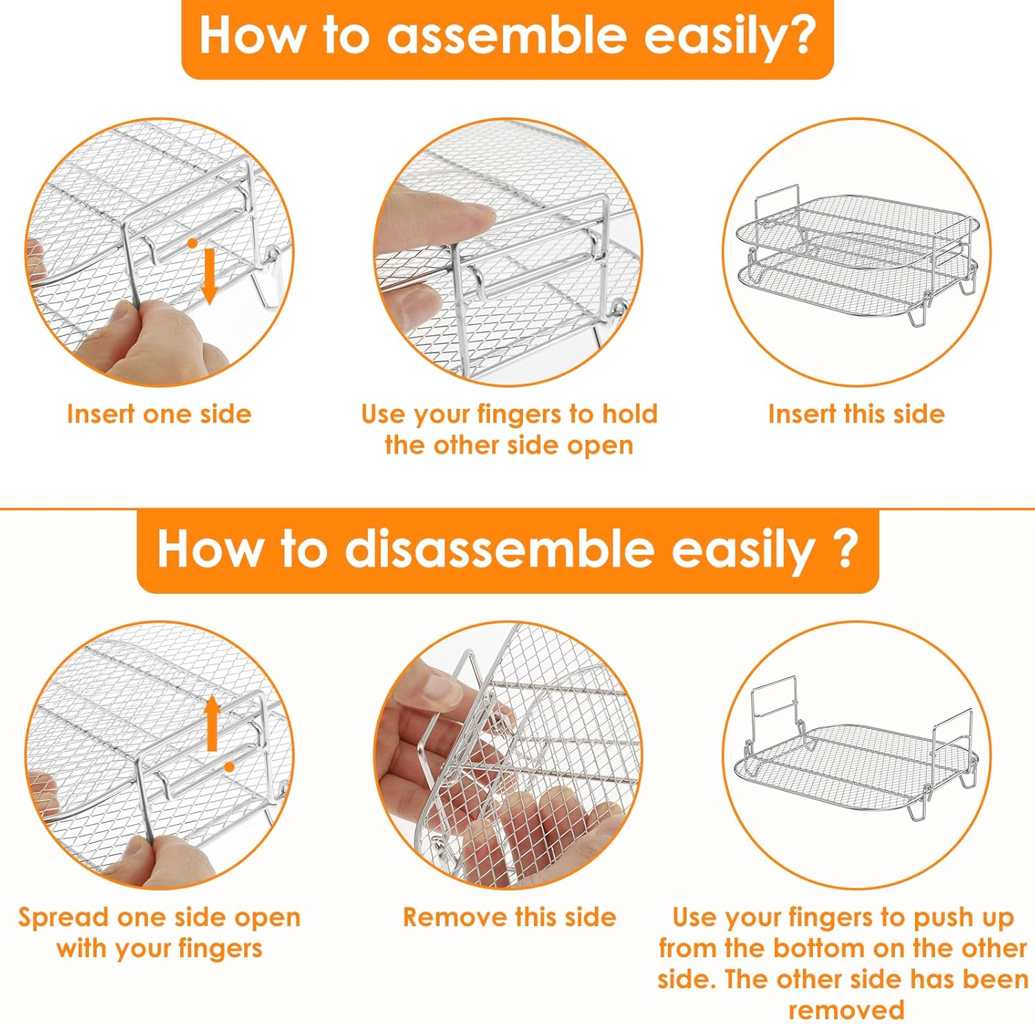 8 Inch Square Air Fryer Rack, 2 Layers Stainless Steel Dehydrator Rack, Square Air Fryer Accessories, Stackable Cooking Rack, Heat Resistant Toast Rack Dishwasher Safe for Square Air Fryer Oven