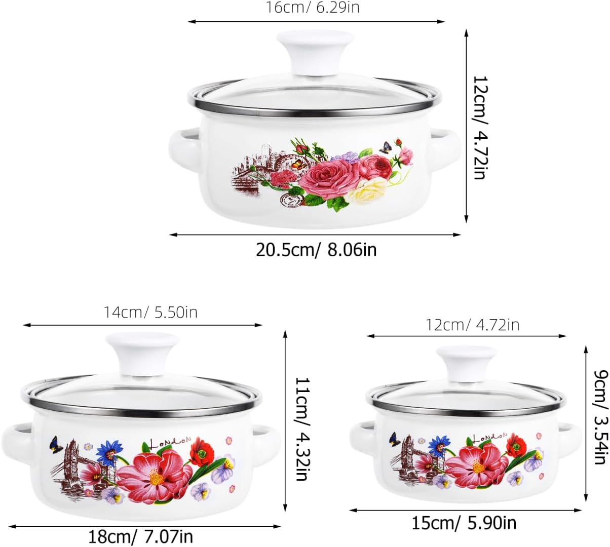 Zerodeko 3Pcs Enamel Simmer Pot Kitchen Soup Pot Small Stew Pot Convenient Pots Instant Noodles Pot Enamel Pot for Stove Pan Enamel Sauce Pot Vintage Pans Pot image number 3