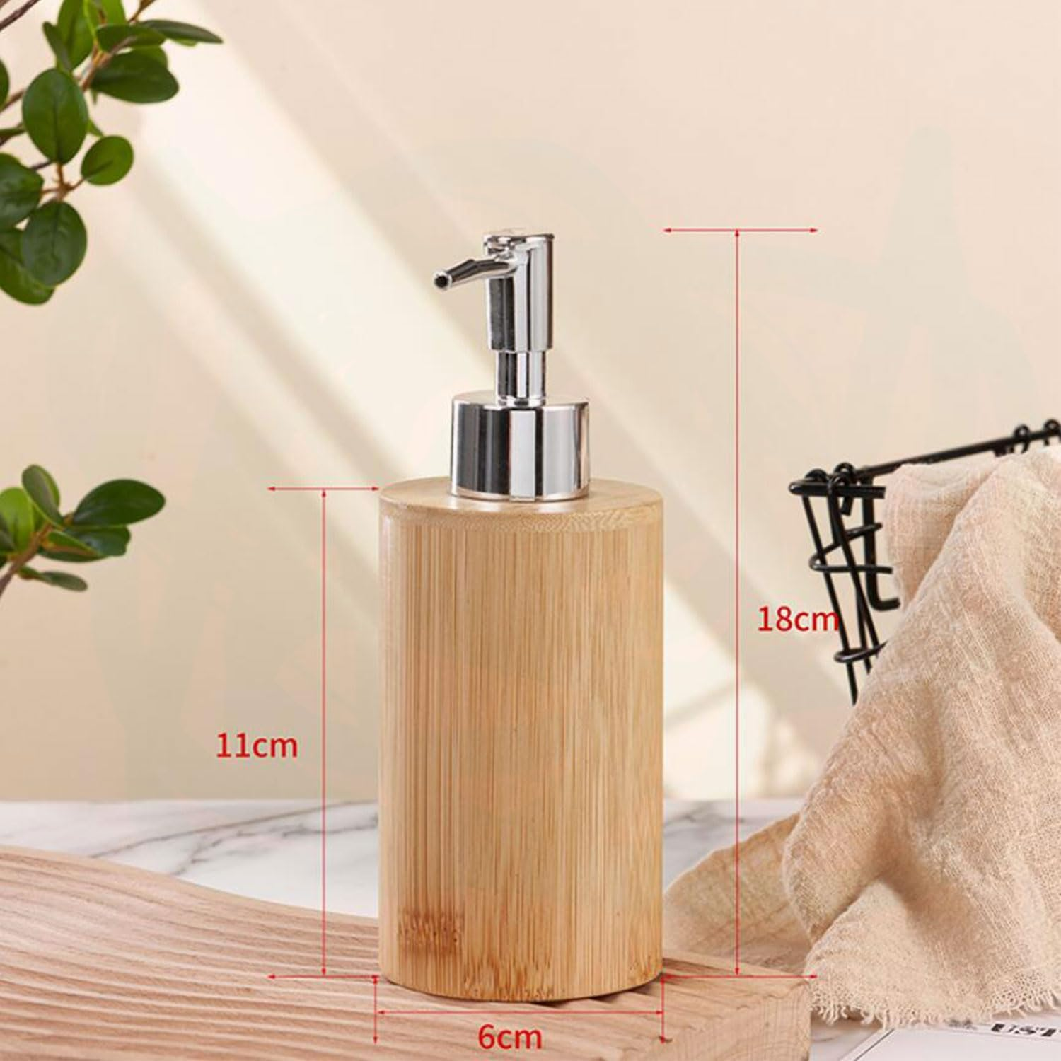 YIRANJIA Natural Bamboo Liquid Soap Dispenser, 10 Oz with Silver Plastic Pump, Eco-Friendly, Refillable Design for Bathroom or Kitchen image number 1