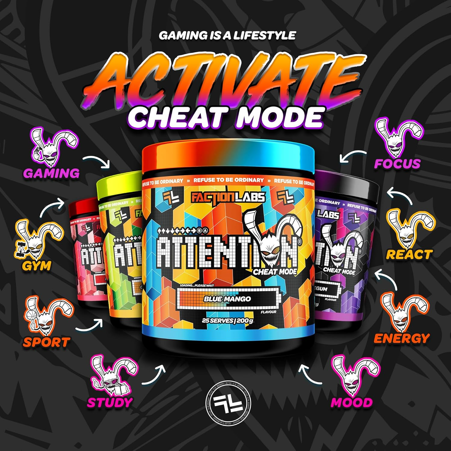 Faction Labs Attention Cheat Mode - Nootropic Pre Workout - 25 Servings, 400G Blue Mango (Mango) image number 5